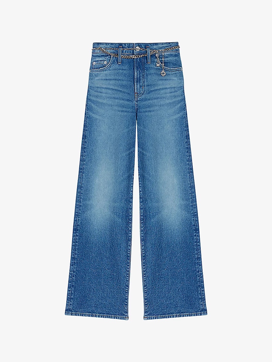 Chain-belt straight-leg high-rise stretch-denim jeans - 1