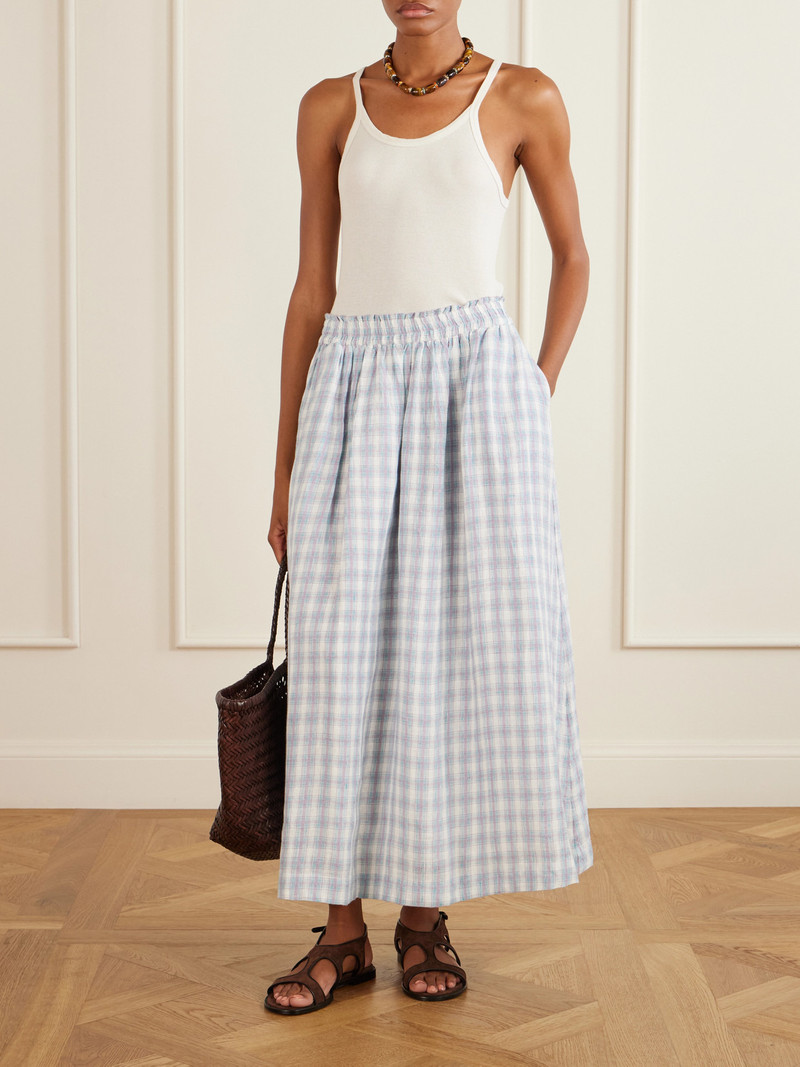 SKALL Pleated Checked Linen Midi Skirt outlook