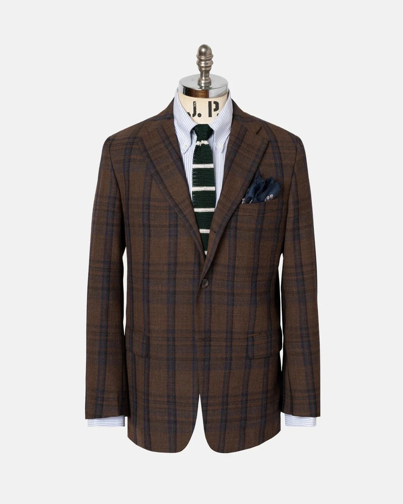 MADE-IN-USA BROWN & NAVY WINDOWPANE FOX AIR WOOL SPORT COAT 1