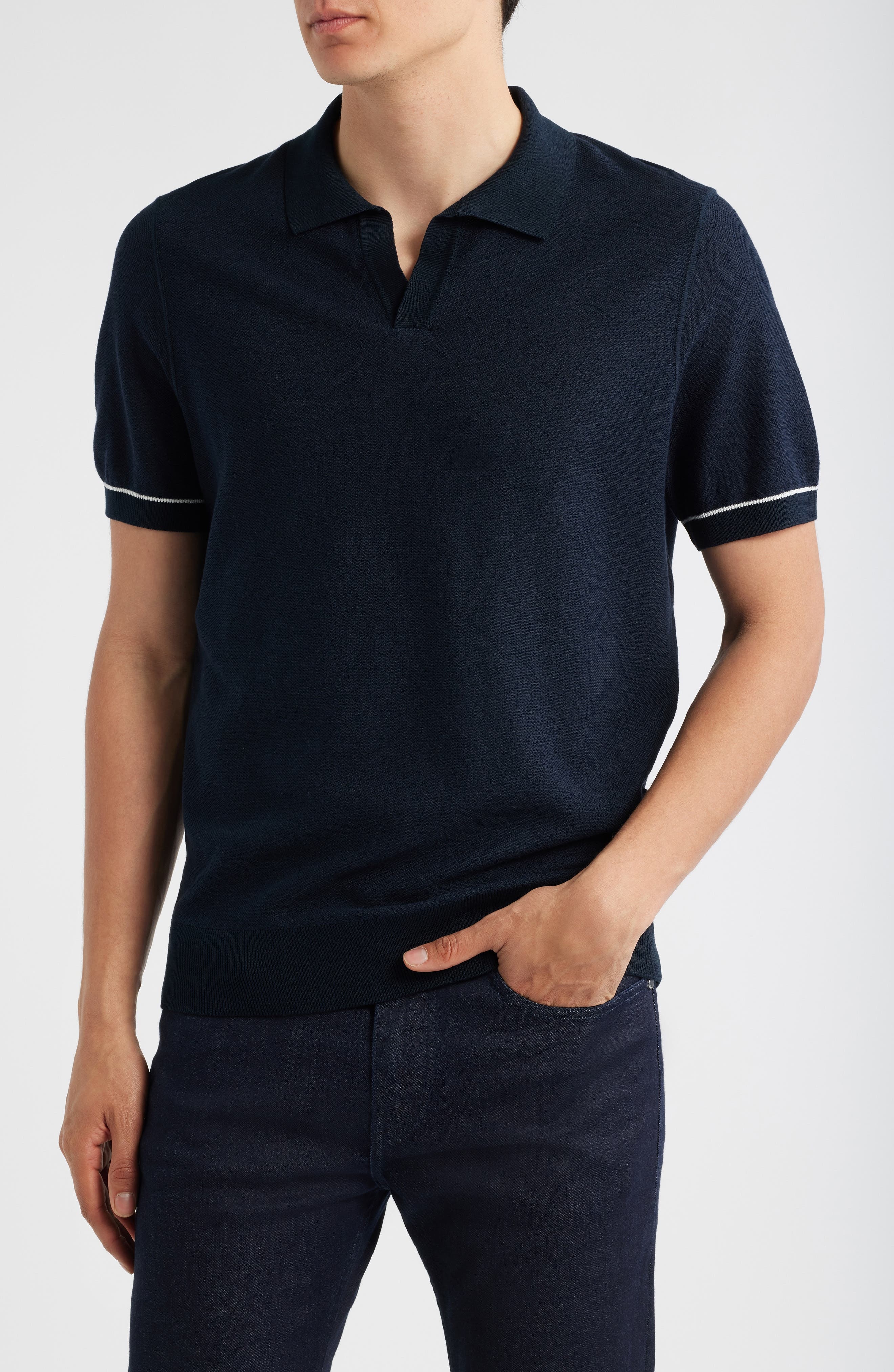 BOSS Jianluca Johnny Collar Polo in Dark Blue at Nordstrom - 1