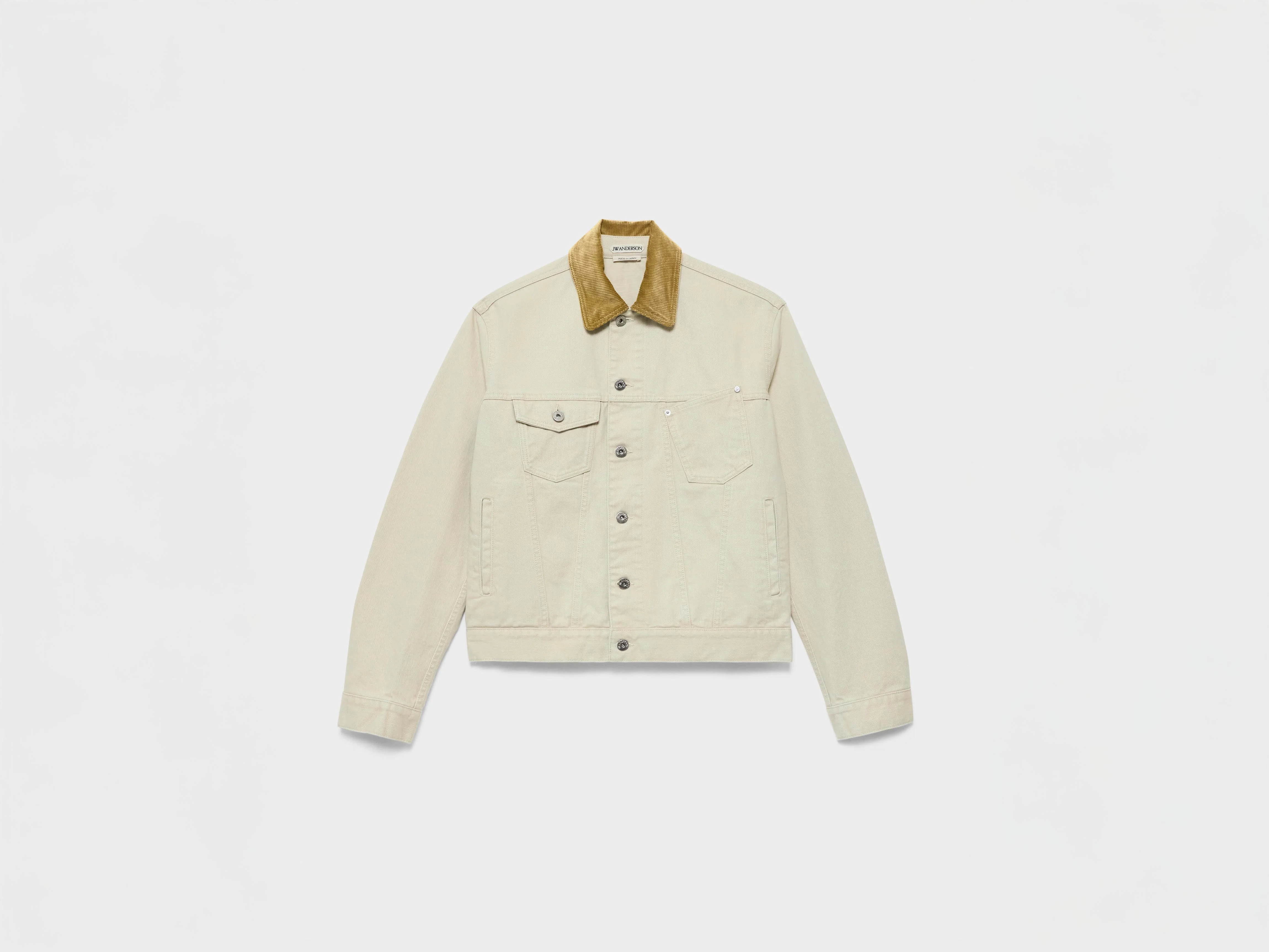 MENS CORDUROY COLLAR DENIM JACKET IN ECRU - 1