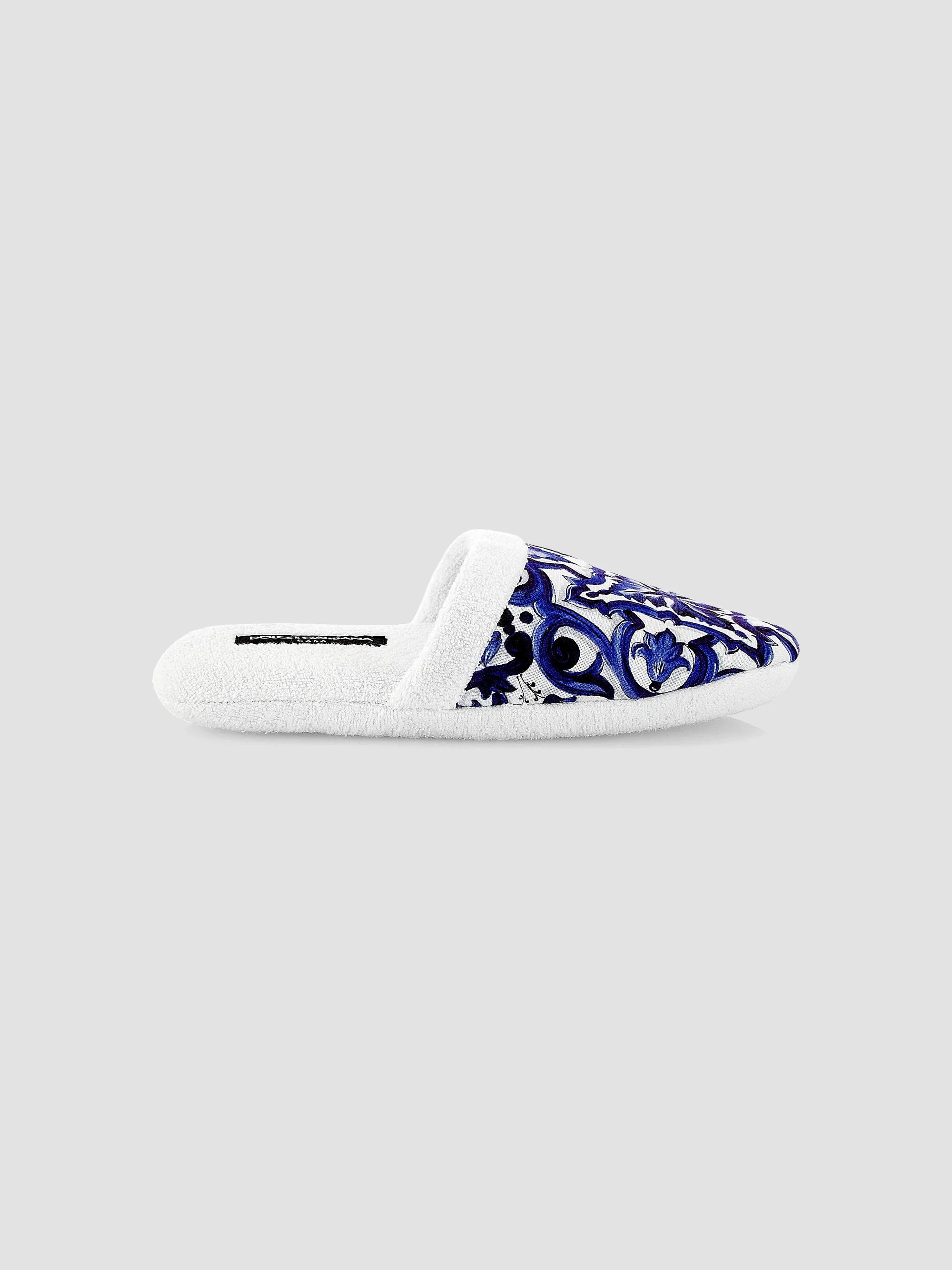 Women's Tile-Print Terry Slippers - Medium Blue - 1