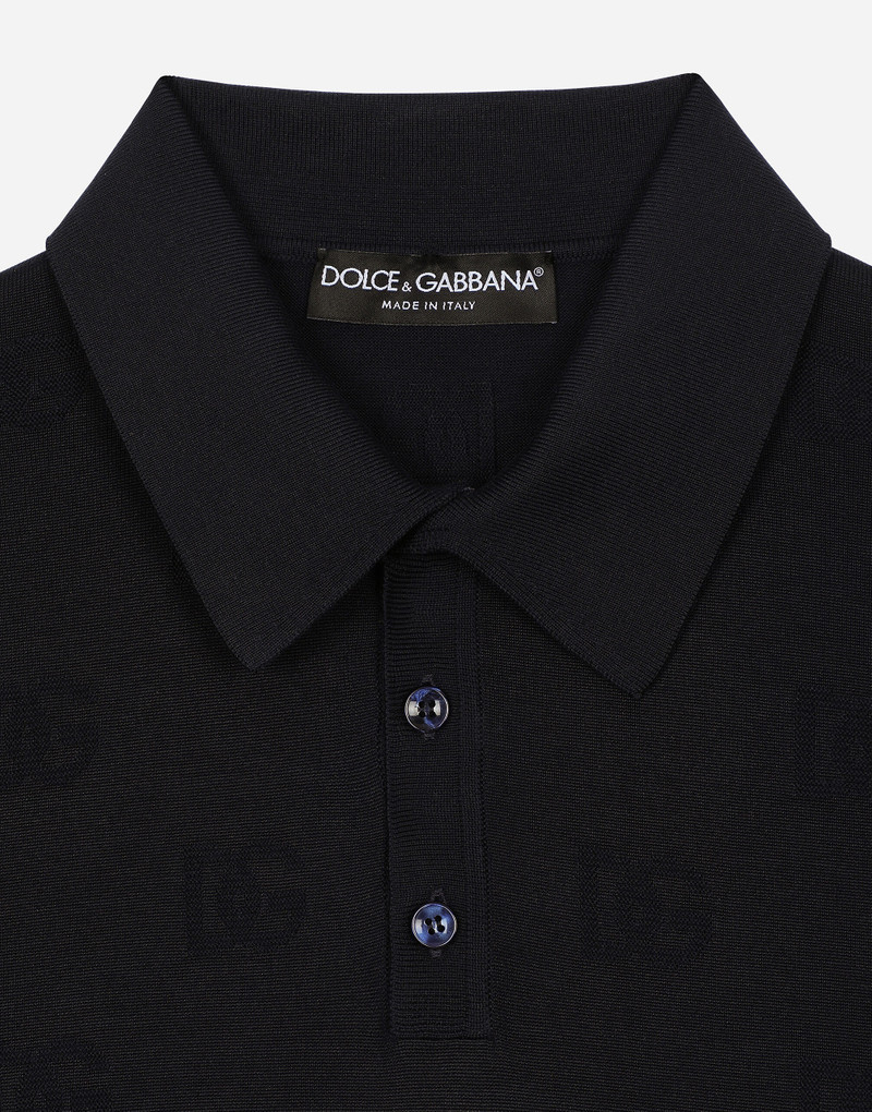 Silk polo-shirt with all-over DG logo embroidery 3