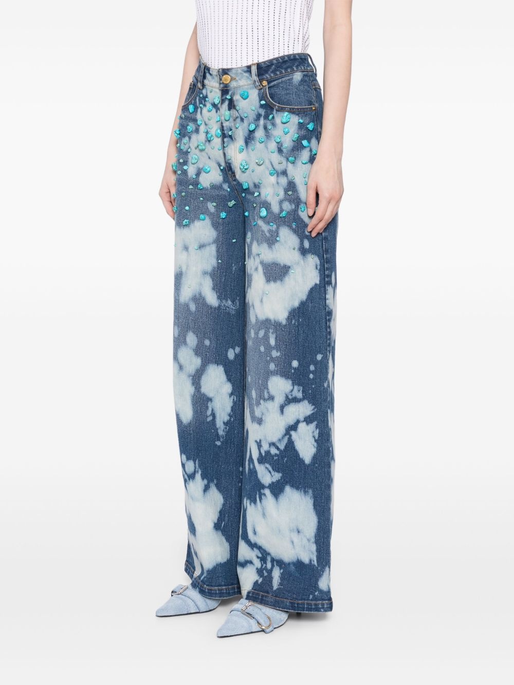 turquoise-stone bleached jeans - 3