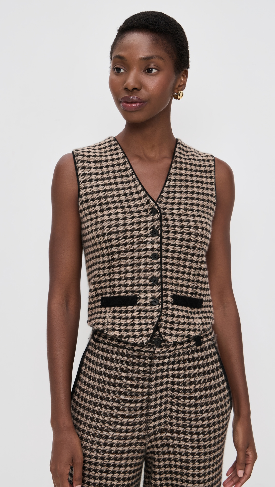 Houndstooth Tailored Cashmere Vest - 6