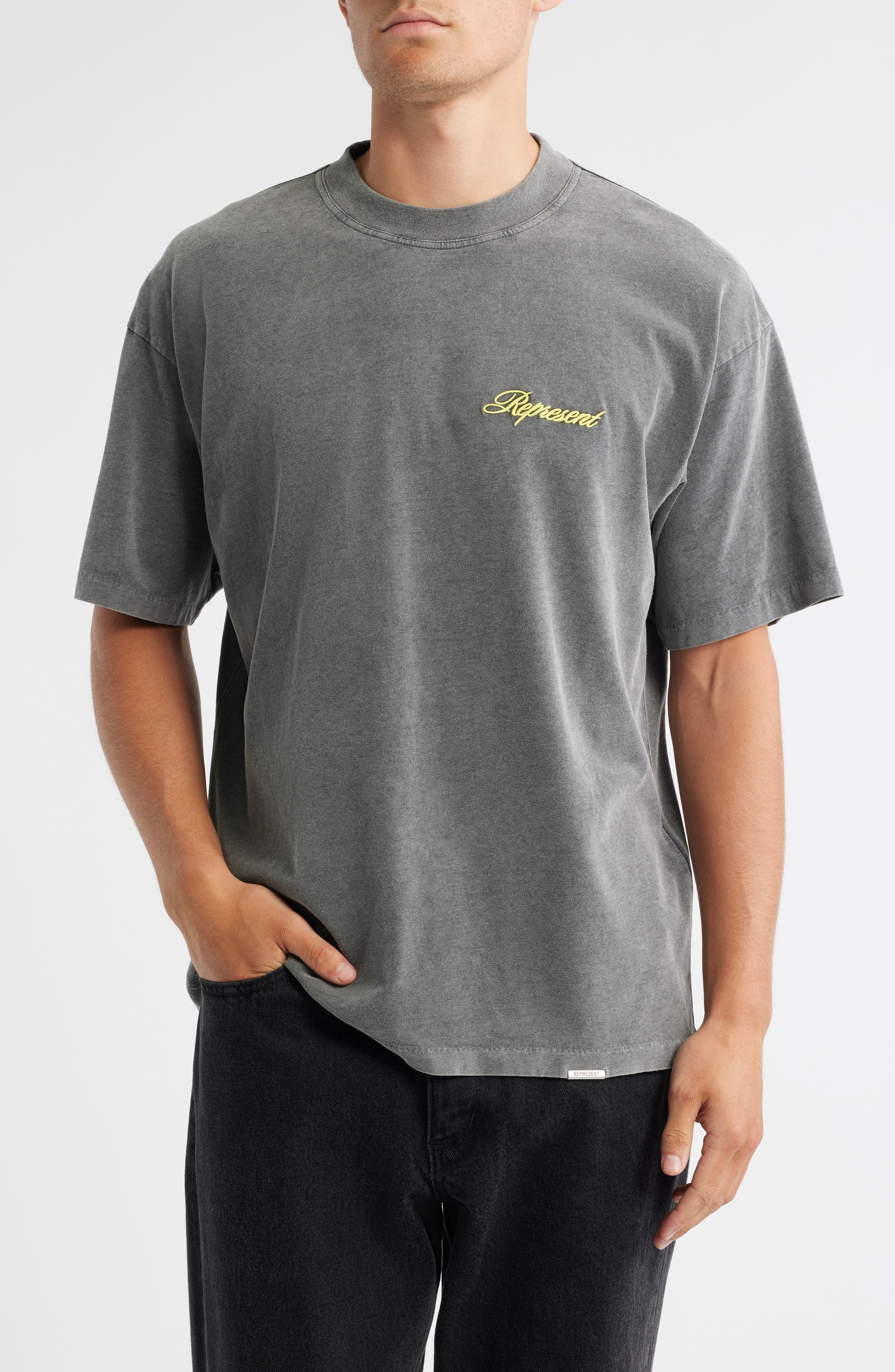 Represent Oversize Embroidered Script Logo T-Shirt in After Dark at Nordstrom - 1