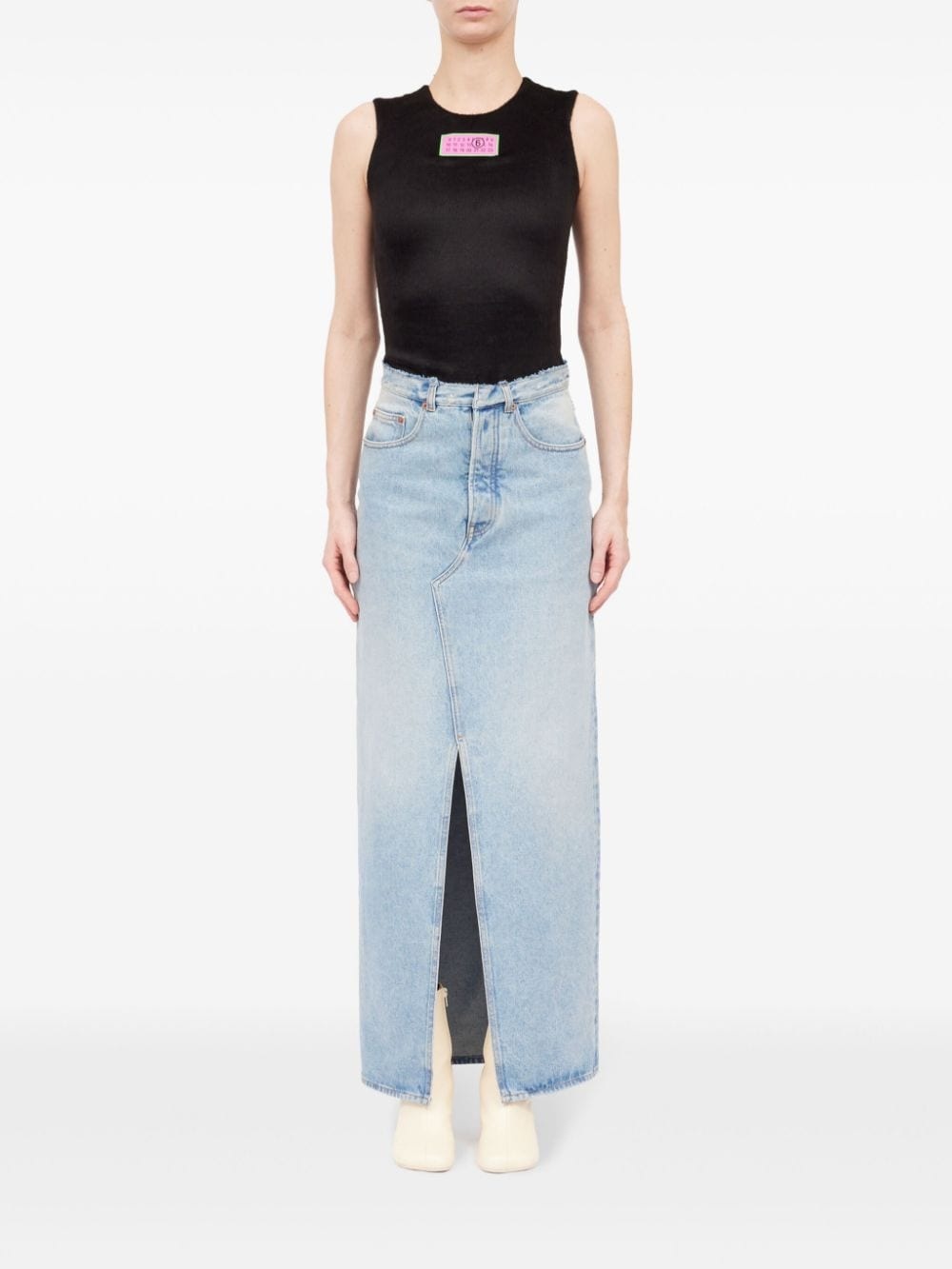 slit denim maxi-skirt - 2