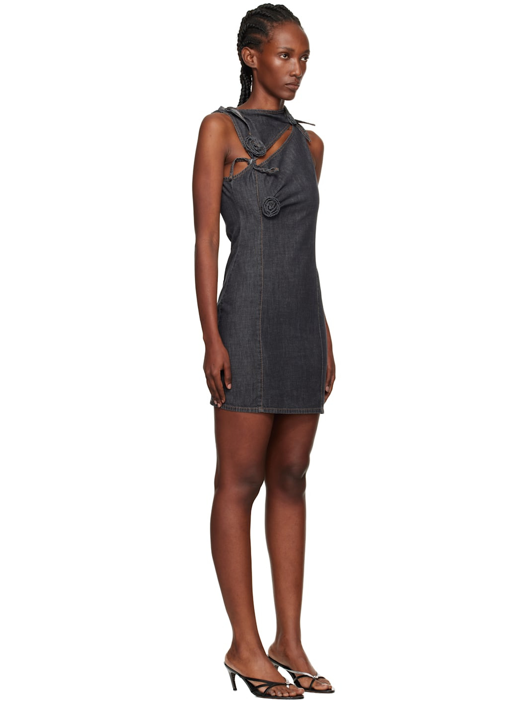 Gray Flower Denim Minidress - 2