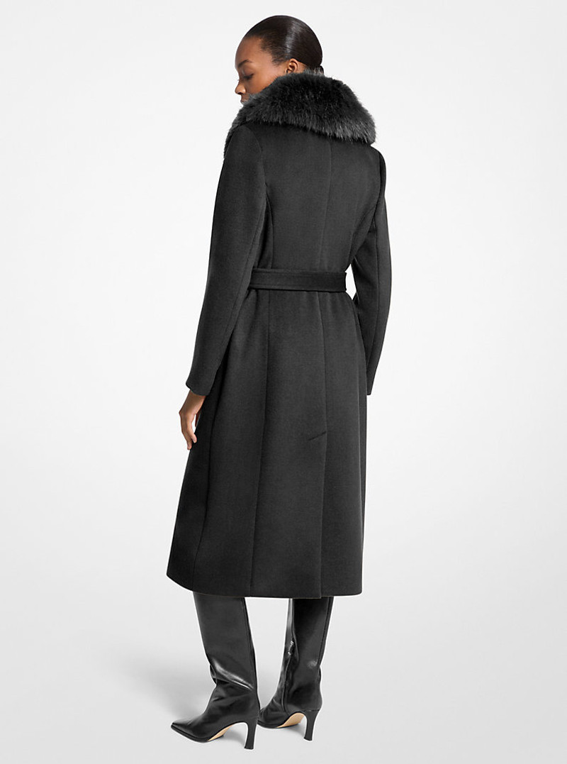 MICHAEL KORS Faux Fur Trim Wool Blend Coat outlook