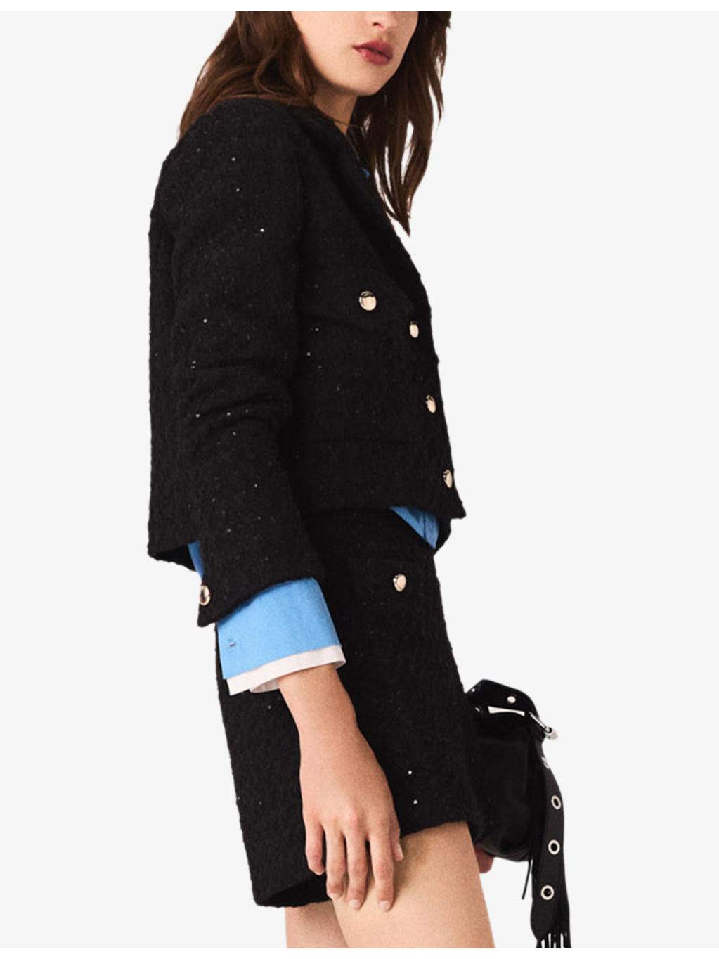 Cropped Sequin-Embellished Tweed Jacket - 3