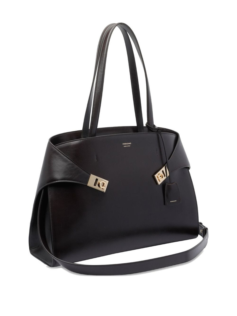 FERRAGAMO Hug clasp-detail leather tote bag outlook