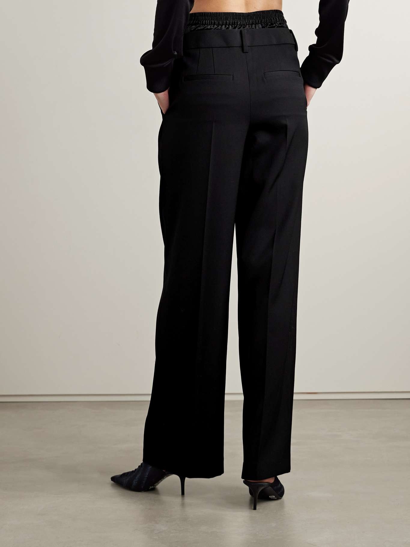 Layered satin-trimmed wool-twill wide-leg pants - 3