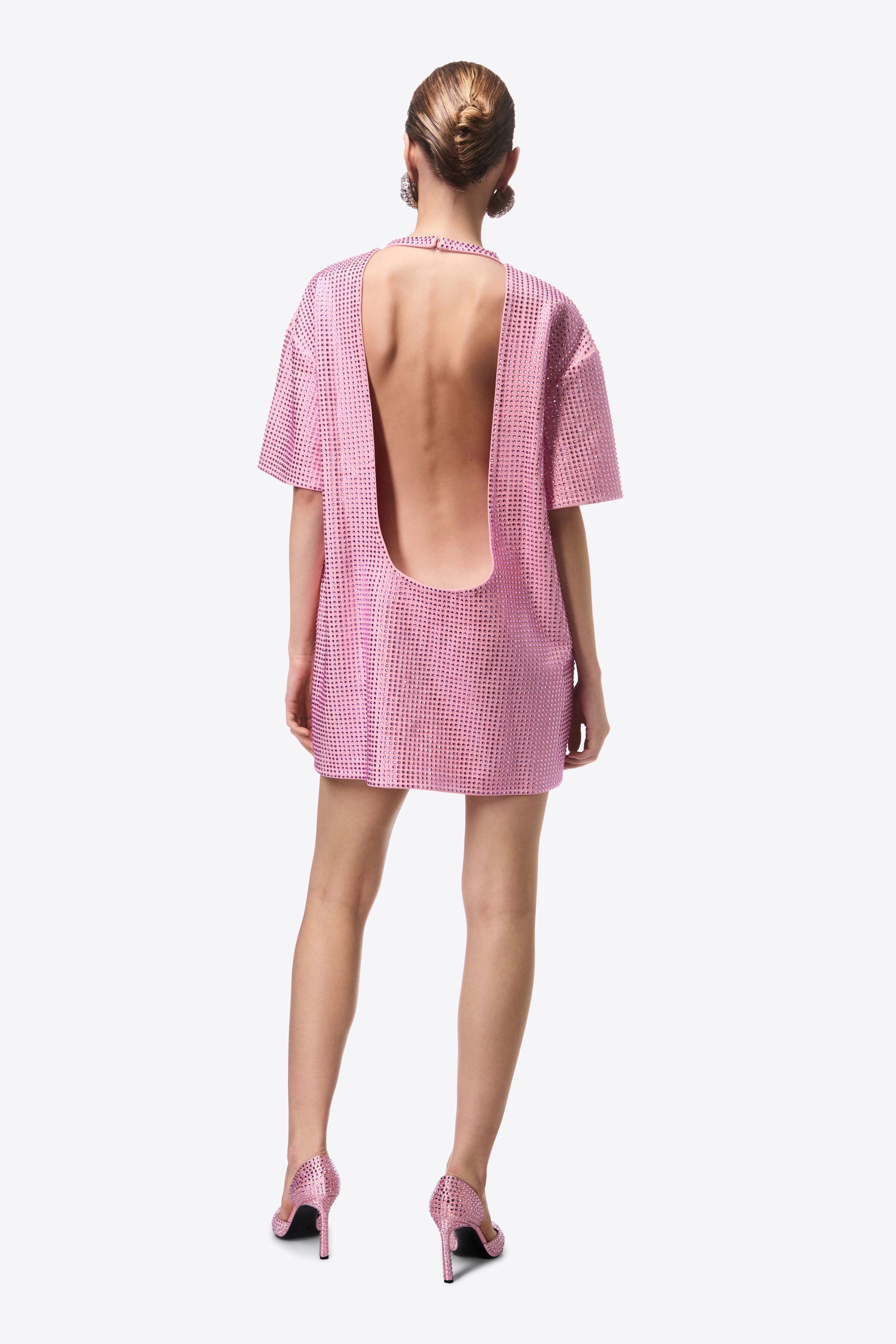 CRYSTAL EMBELLISHED BACKLESS T-SHIRT DRESS - 5