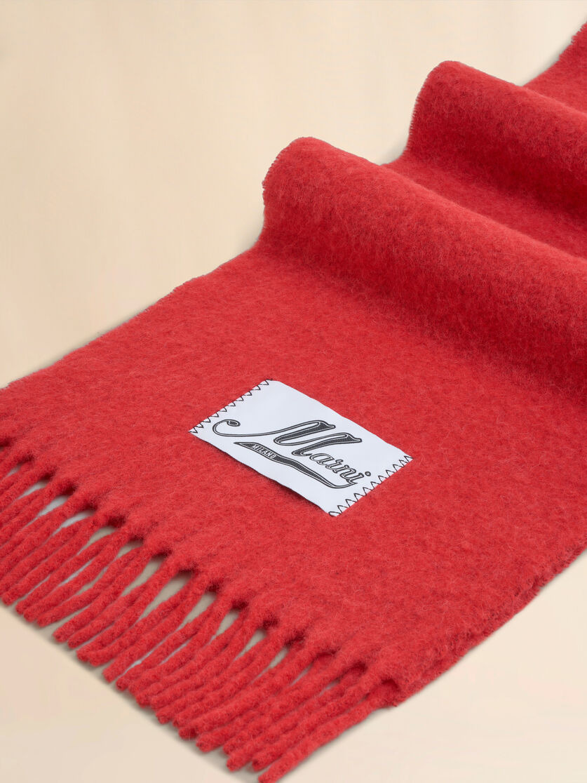 RED BRUSHED ALPACA SCARF WITH FRINGES - 3