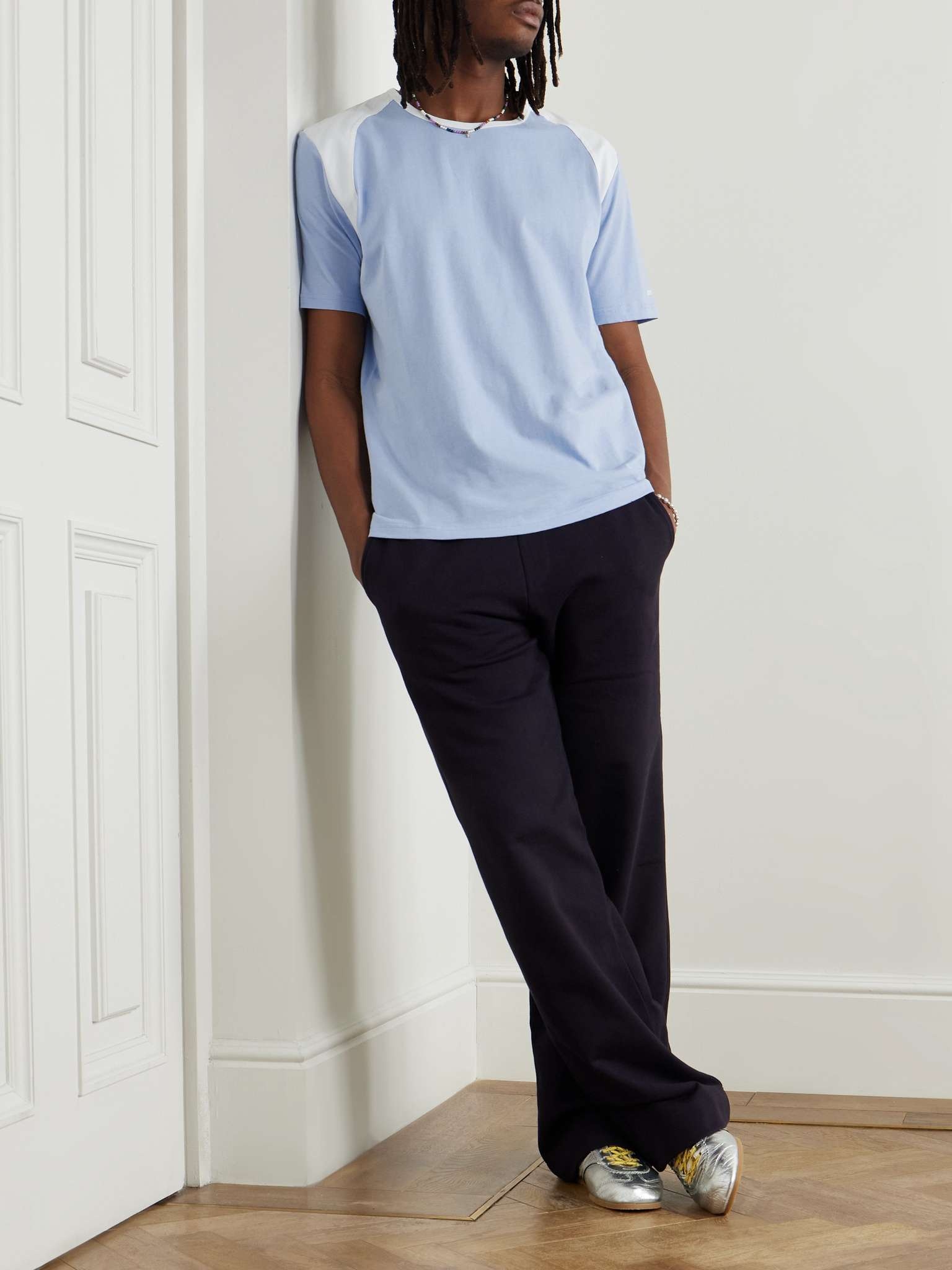 Logo-Embroidered Stretch Poplin-Panelled Organic Cotton-Jersey T-Shirt - 2