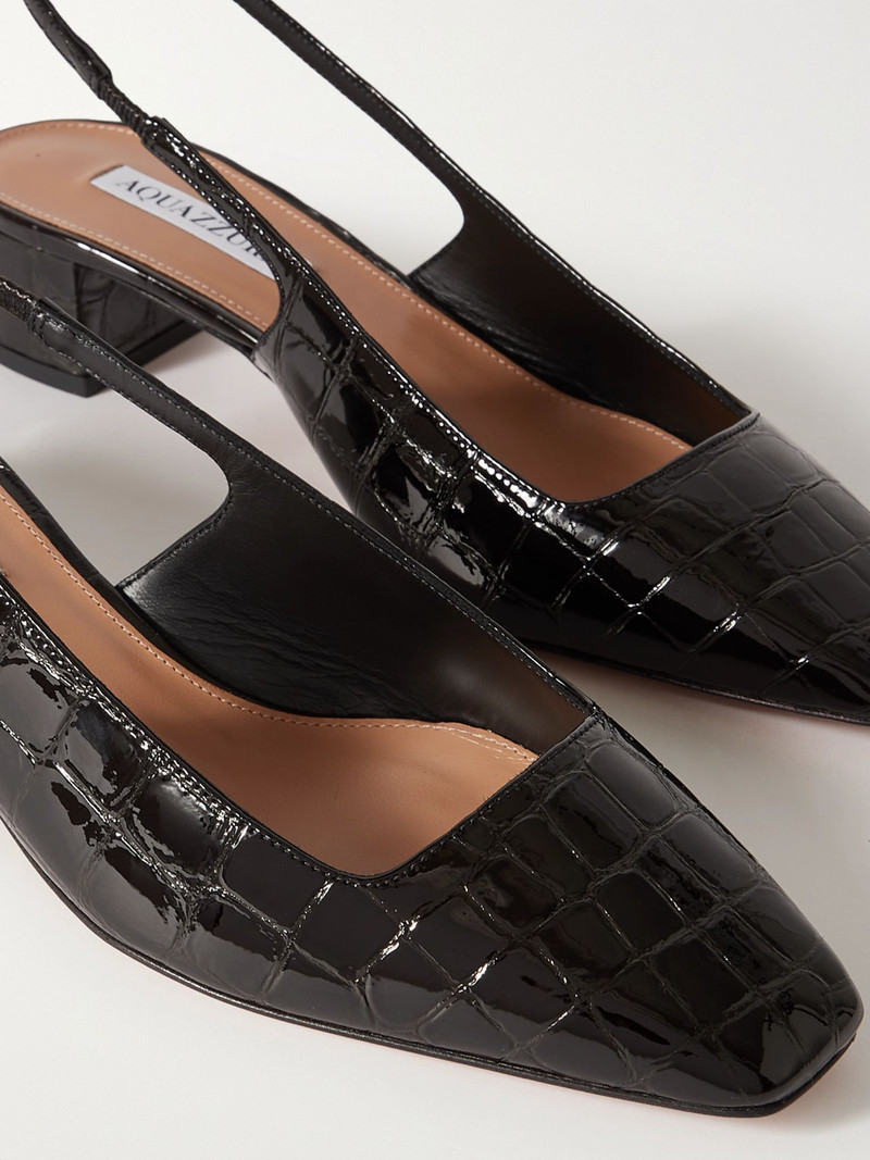 Ginza 35 croc-effect patent-leather slingback pumps Black 4