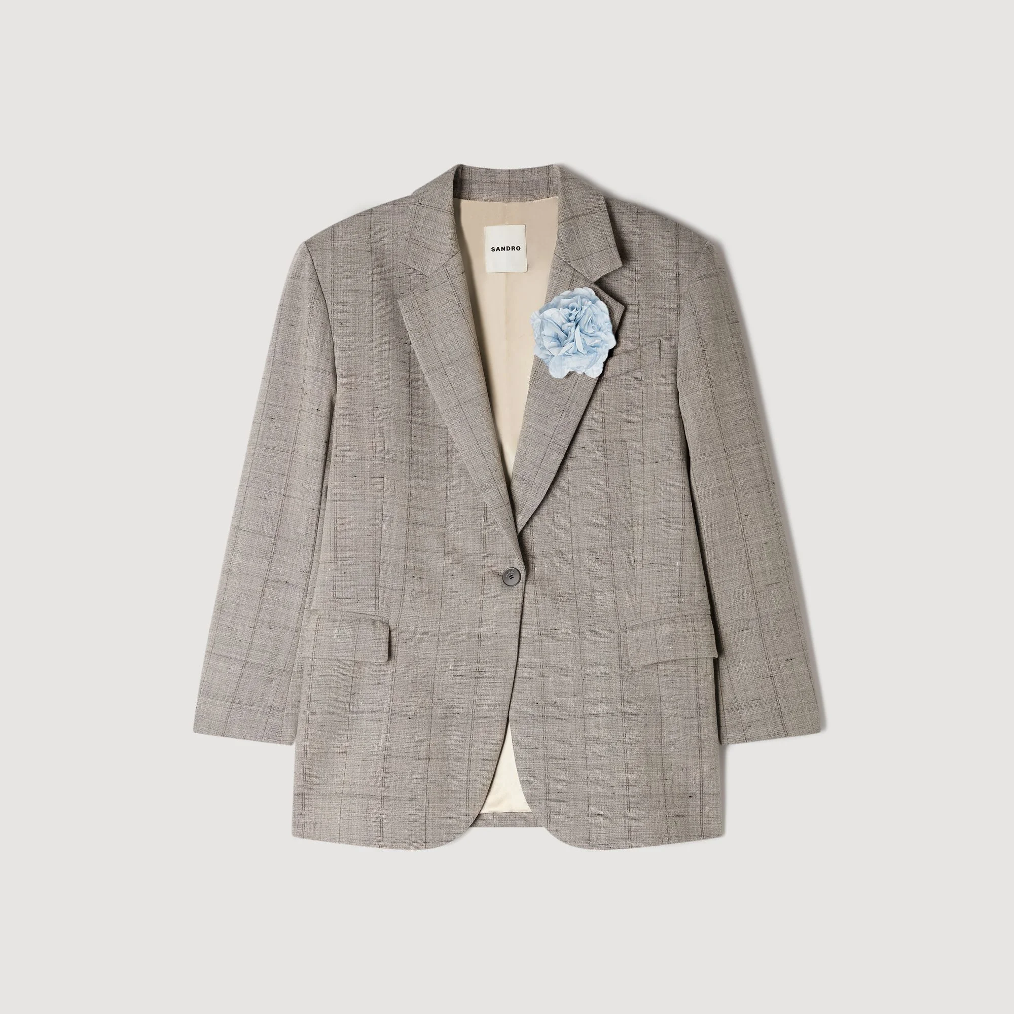 CHECKED WOOL JACKET WITH BROOCH - 1