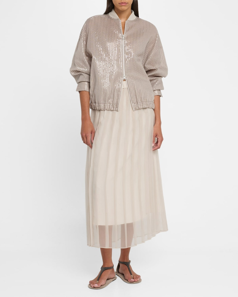 Brunello Cucinelli Stripe Sequined Organza Bomber Jacket outlook
