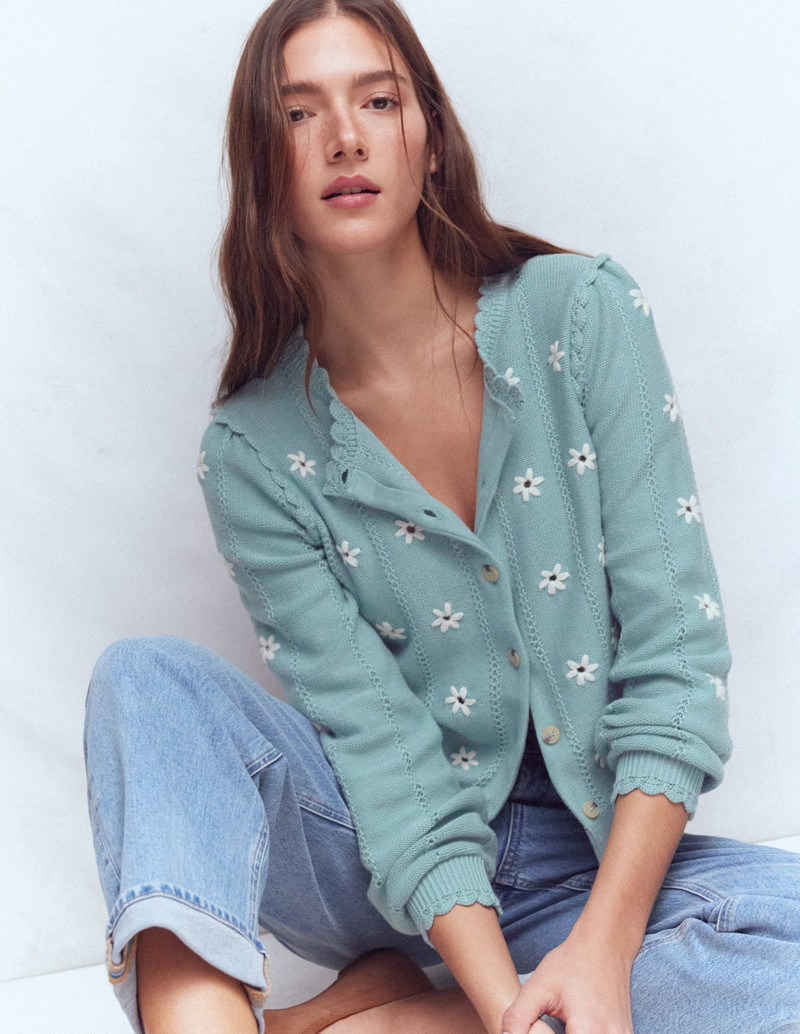 Valeria Crochet Trim Cardigan-Seamist Blue, Embroidery 4
