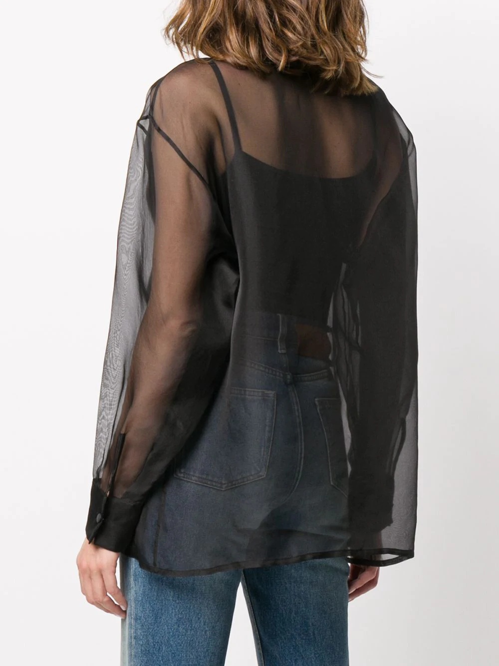 sheer mandarin collar blouse - 4