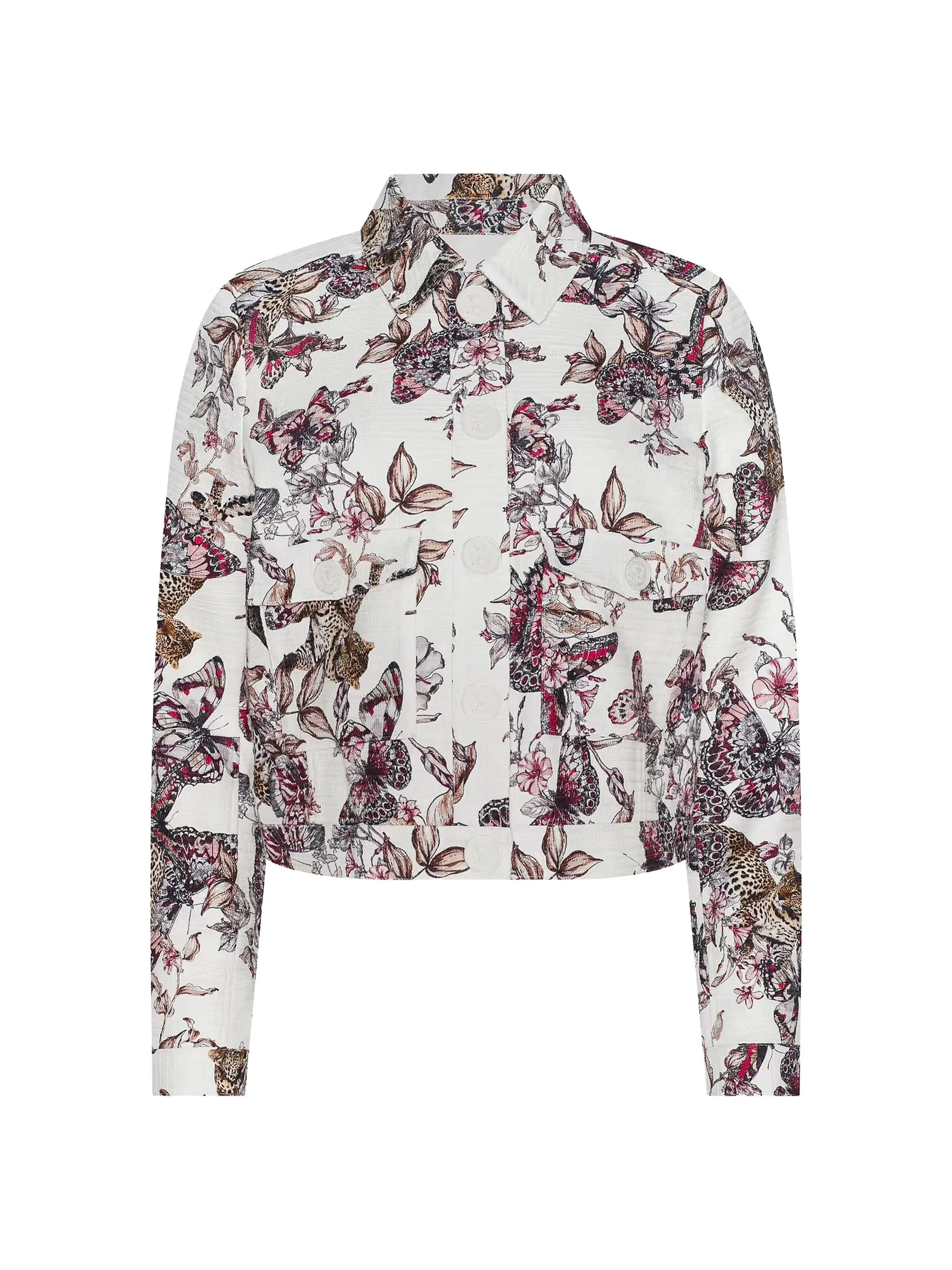 Women's Nyx Floral Butterfly Crop Trucker Jacket - White Multi Butterfly Jungle - 1