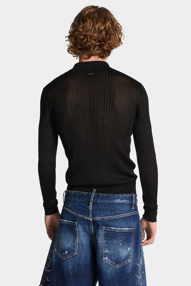 SEQUIN STRIPE KNIT POLO - 4