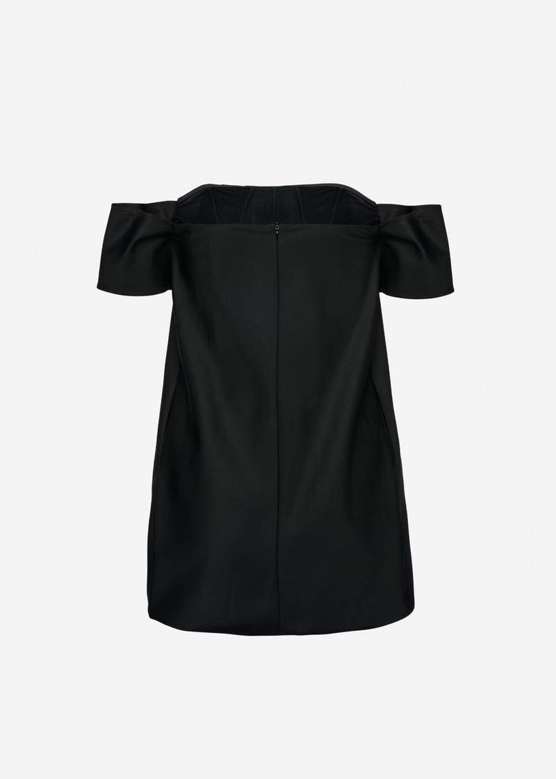 Off shoulder bubble mini dress in black 2