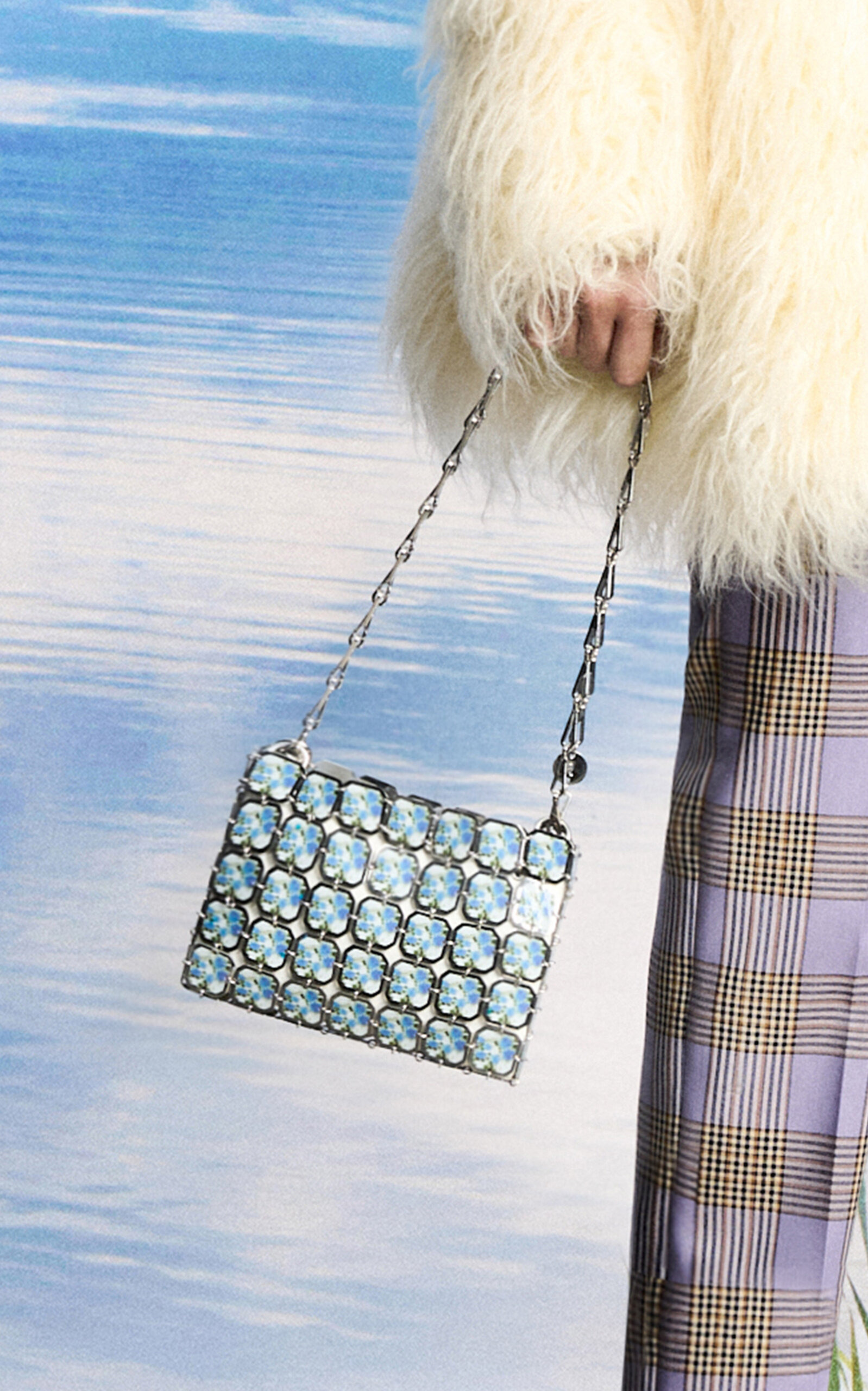 Flower Printed Steel Paillette Shoulder Bag blue - 3