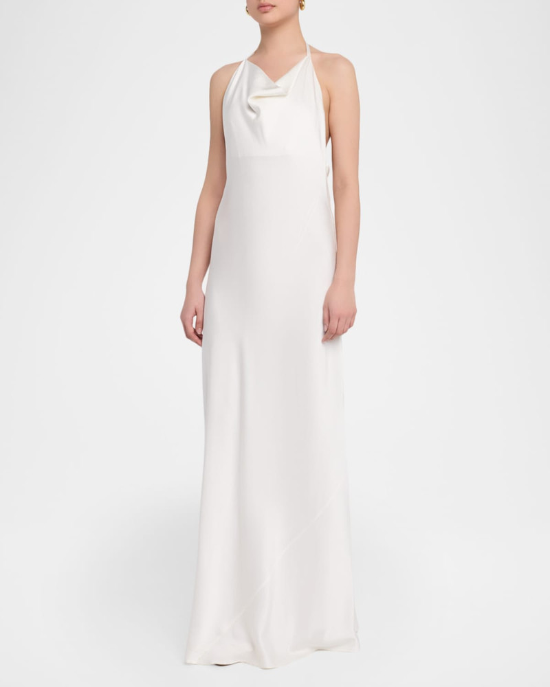Cowl-Neck Enverse Satin Backless Halter Gown 4