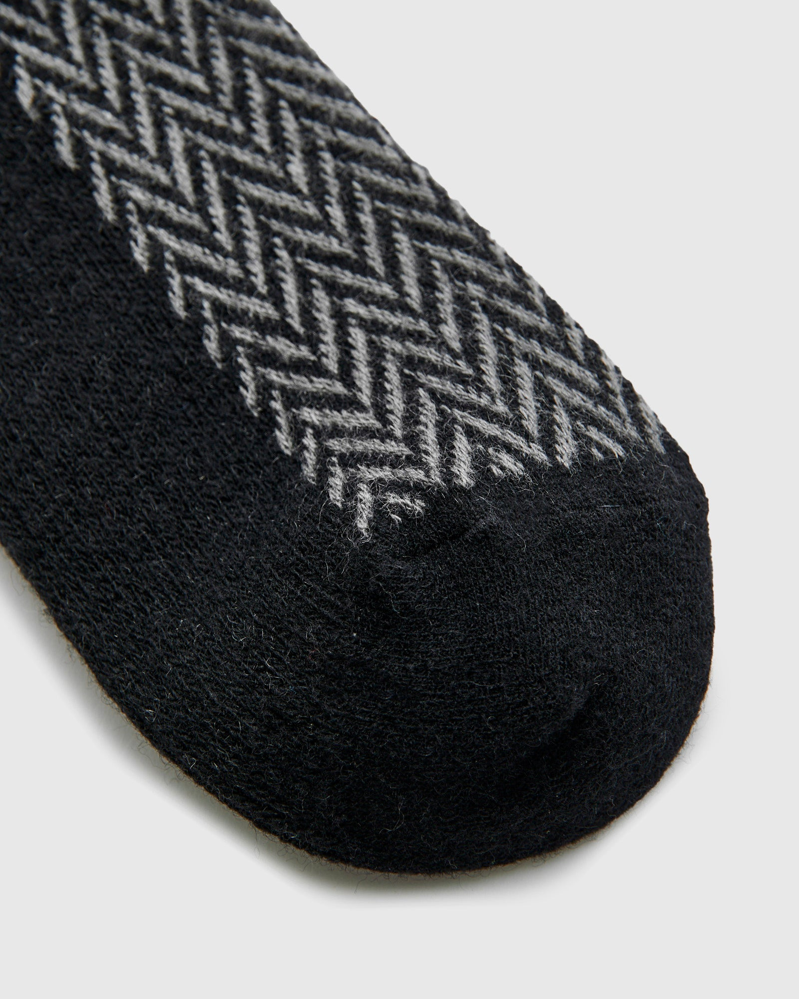 Wool Herringbone Crew Sock in Black - 3