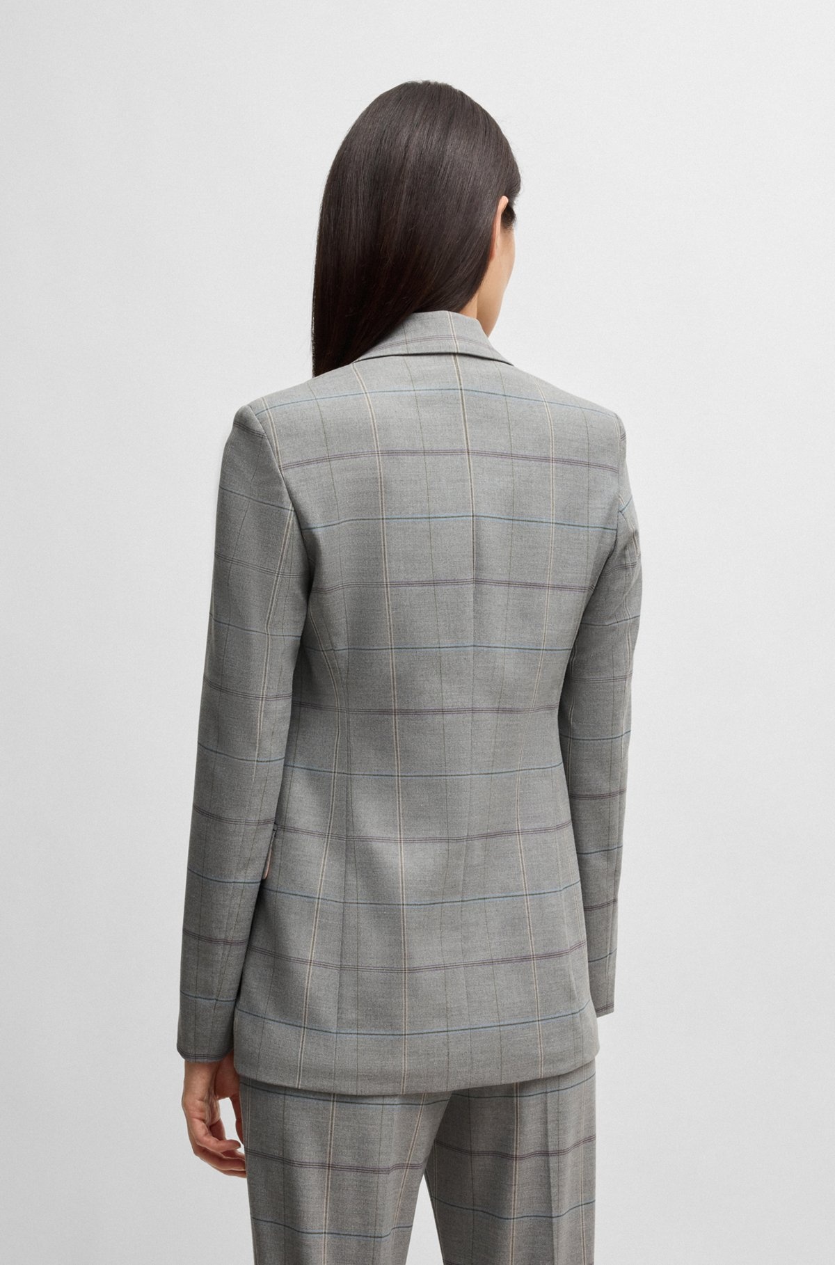 DOUBLE-BREASTED JACKET IN CHECKED STRETCH FABRIC - 4
