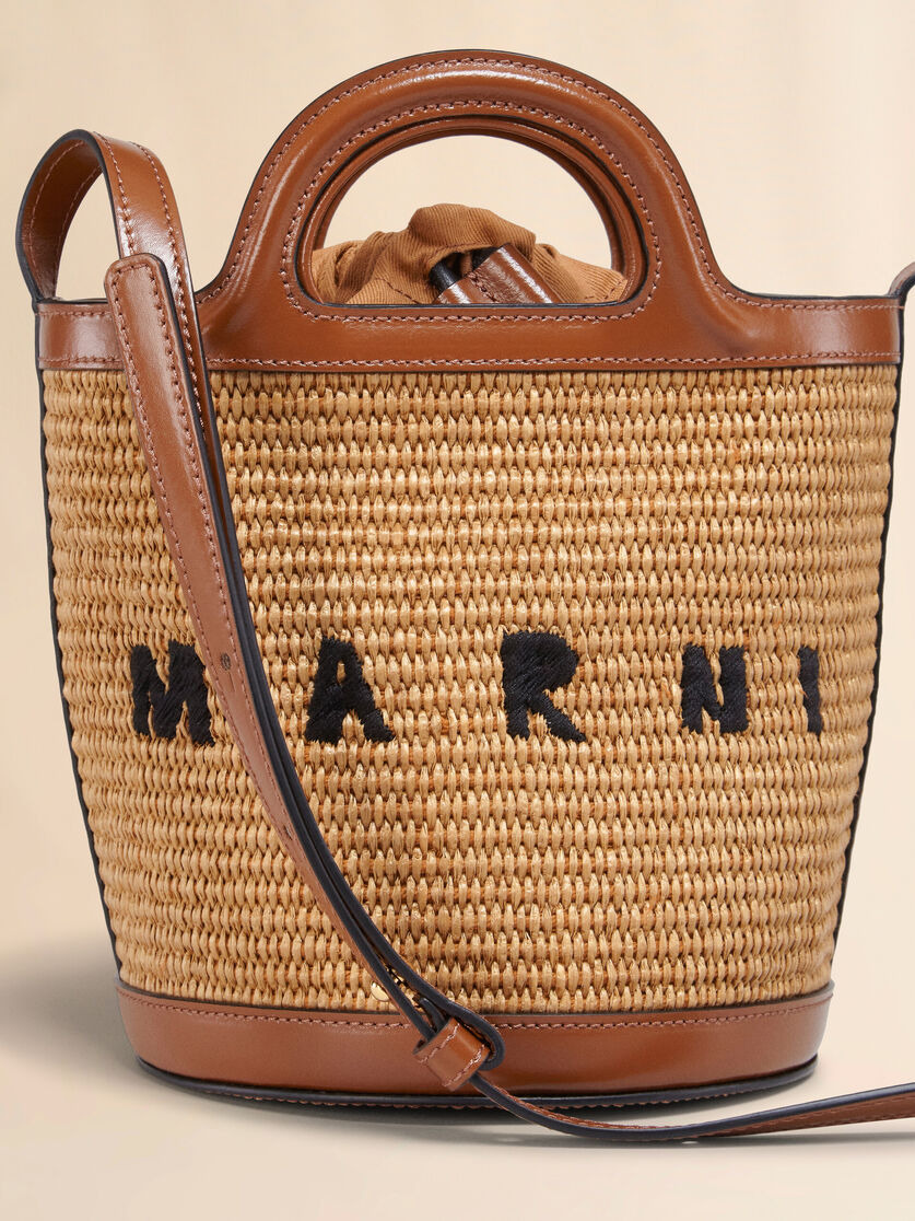 TROPICALIA MINI BUCKET BAG IN BROWN LEATHER AND RAFFIA - 3