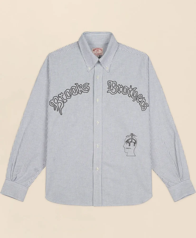 Brooks Brothers x Brain Dead Cotton Embroidered Oxford Button-Down Collar, Striped Sport Shirt - 1