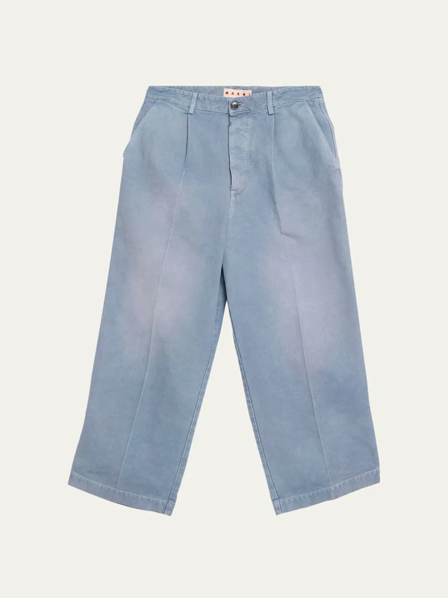 Men's Faded Denim Wide-Leg Pants - 1