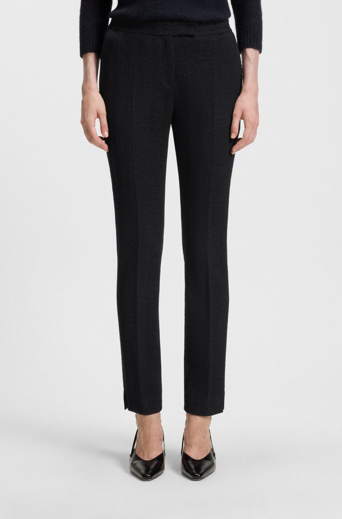 SLIM-FIT TROUSERS IN CREASE-RESISTANT HERRINGBONE STRETCH JERSEY - 2