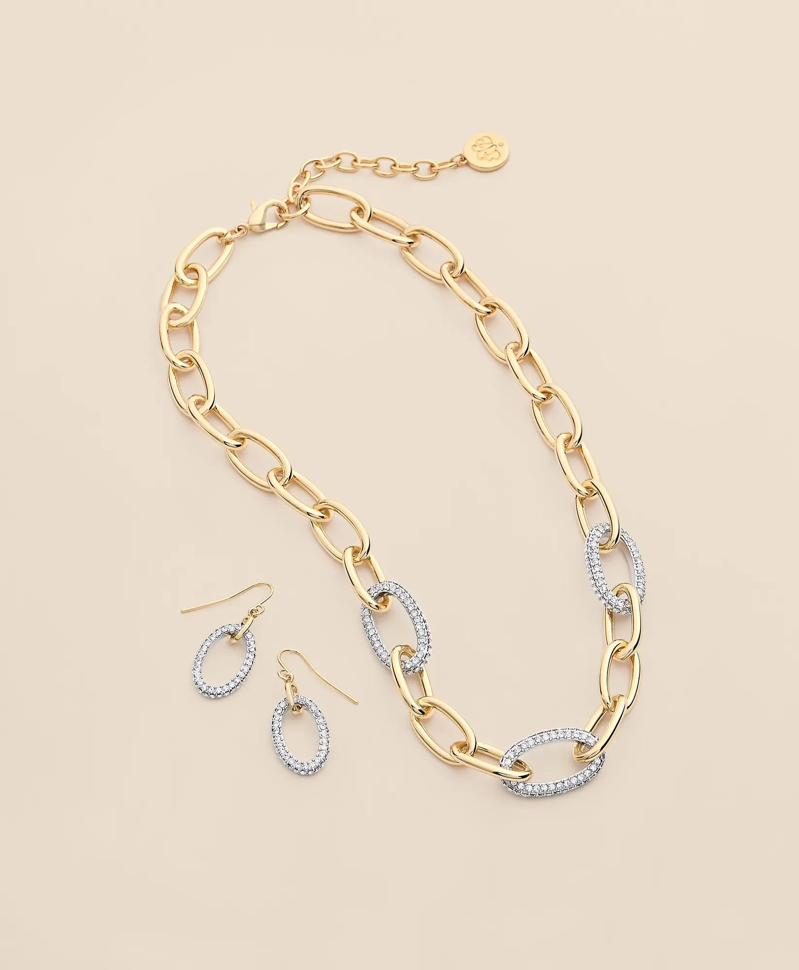 Gold-Tone Cubic Zirconia Link Necklace & Earrings Set - 1
