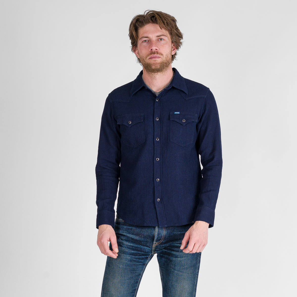 IHSH-413-IND 5oz Selvedge Dobby Cloth Western Shirt - Indigo - 2