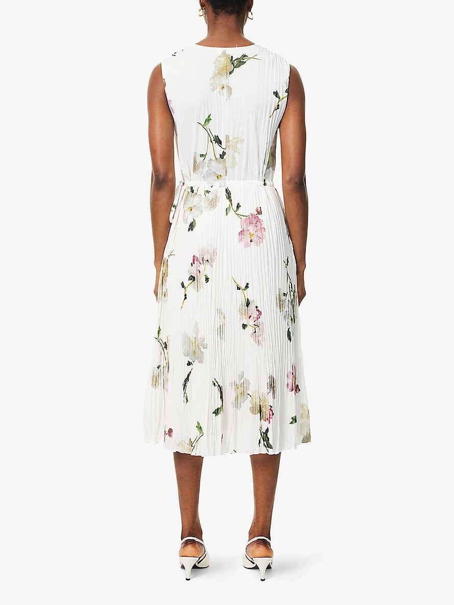 Floral Pleated Woven Midi Dress - 4