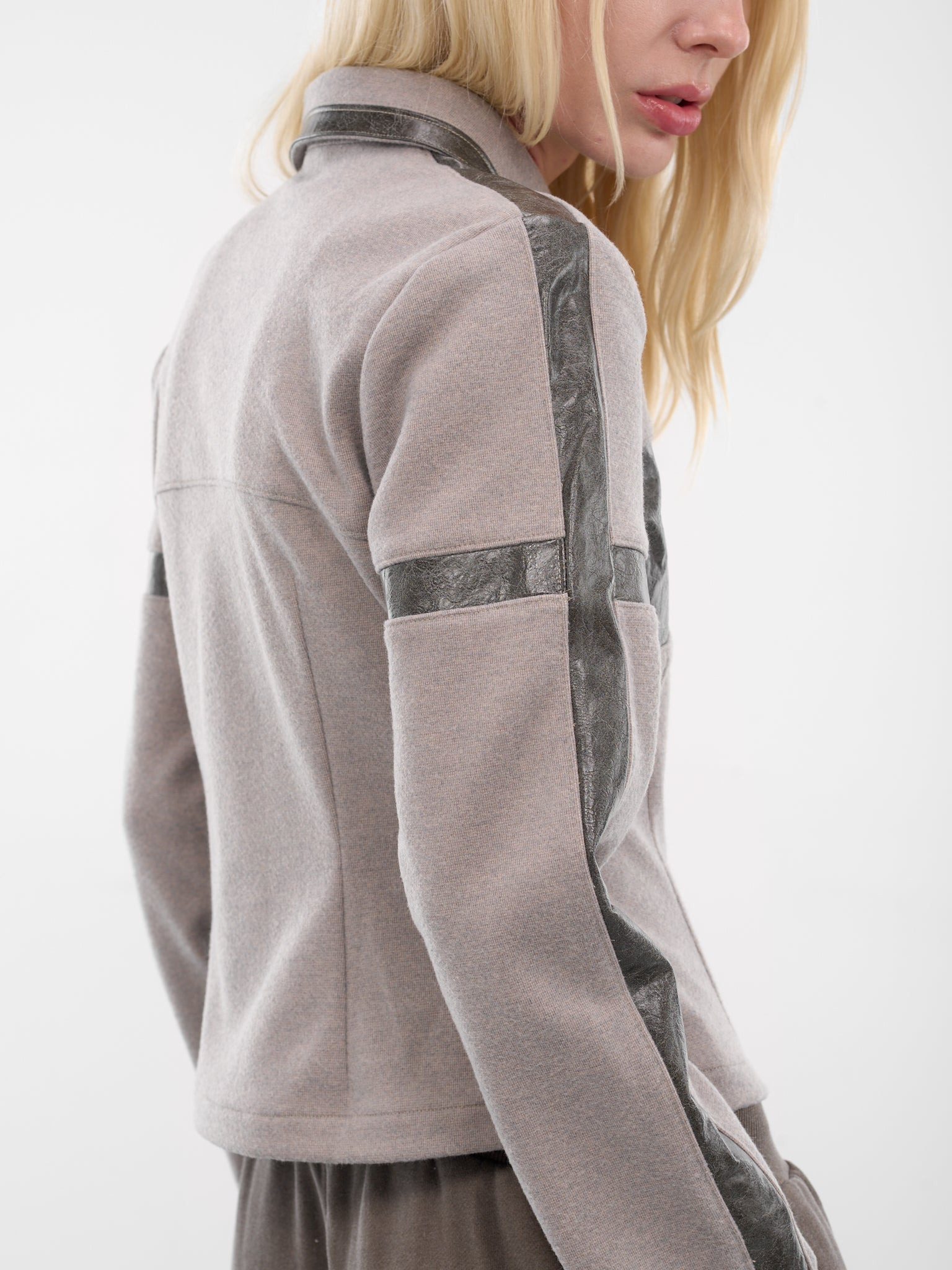 Beige Contrast Paneled Zip Jacket - 4