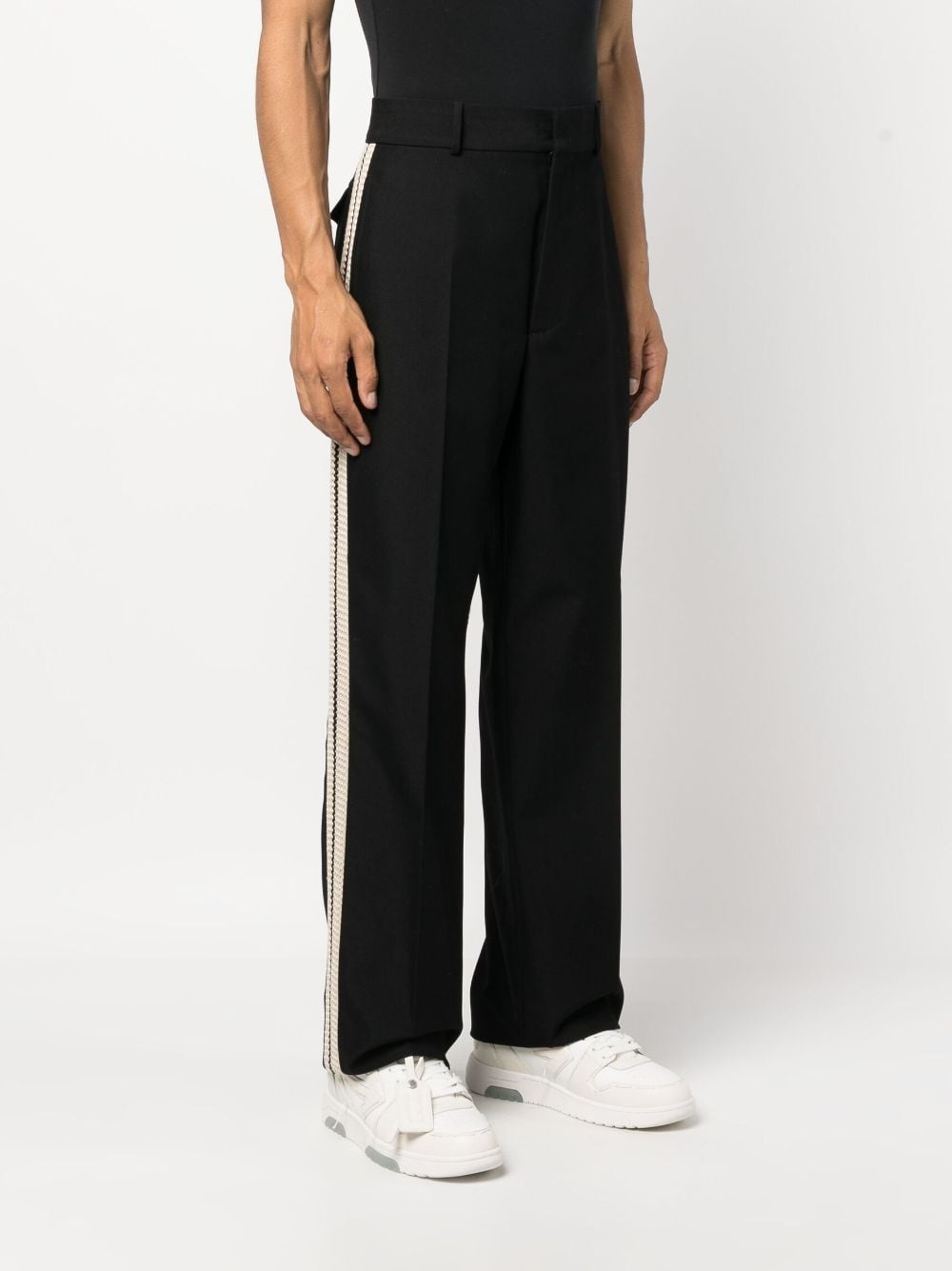 stripe-detail cotton tailored trousers - 3