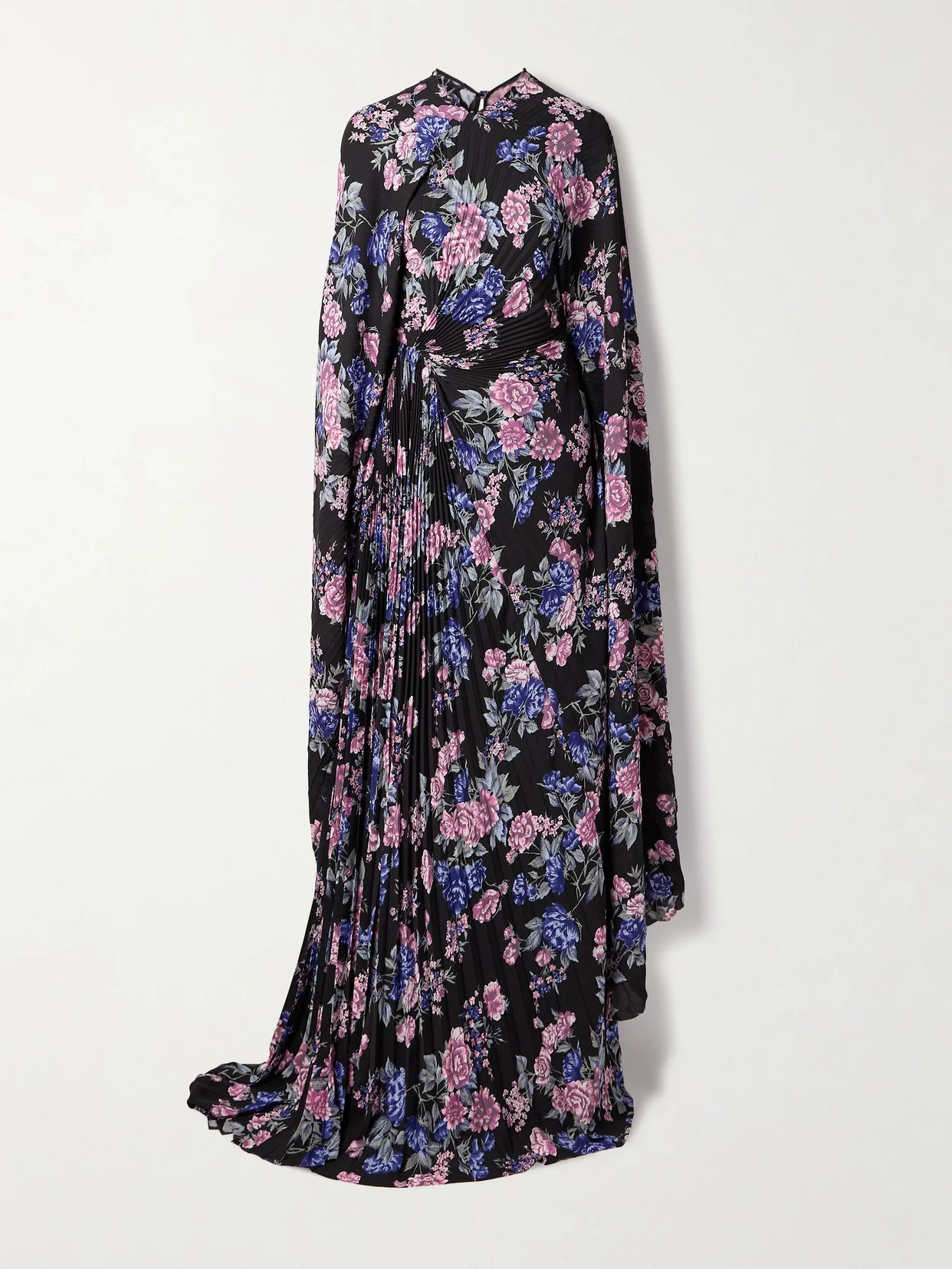 Cape-effect Floral-print Plissé-crepe Gown - 1