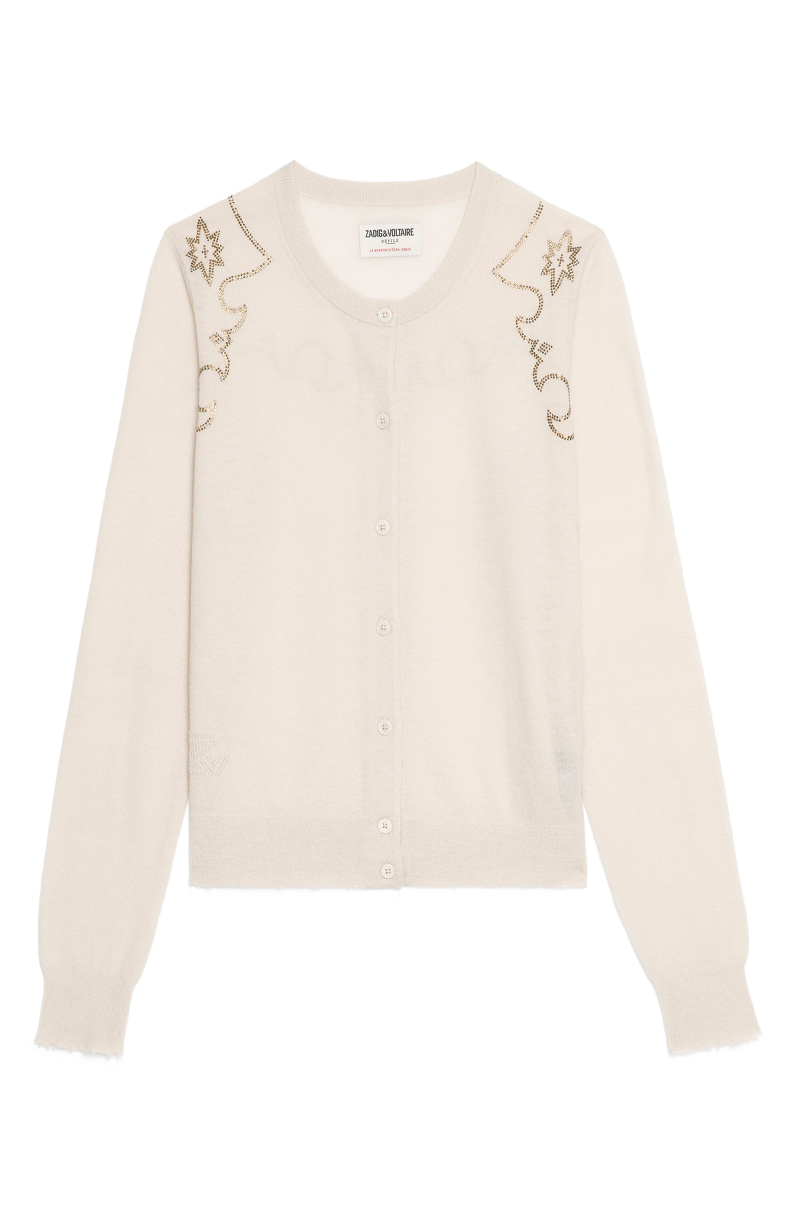 Zadig & Voltaire Missya West Strass Rhinestone Cardigan in Ecru at Nordstrom - 5