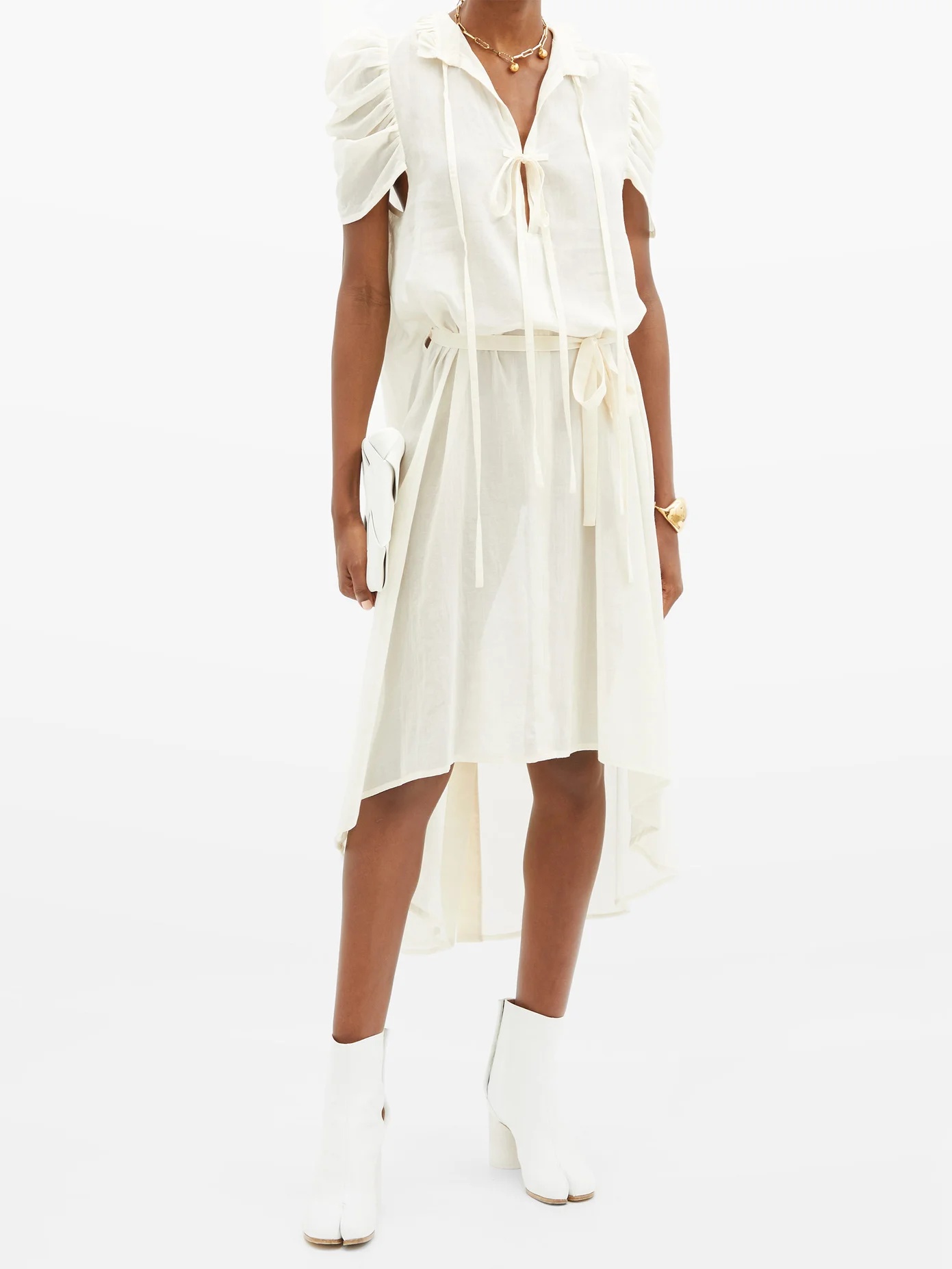 Ruffled-neck cotton-voile shirt dress - 2