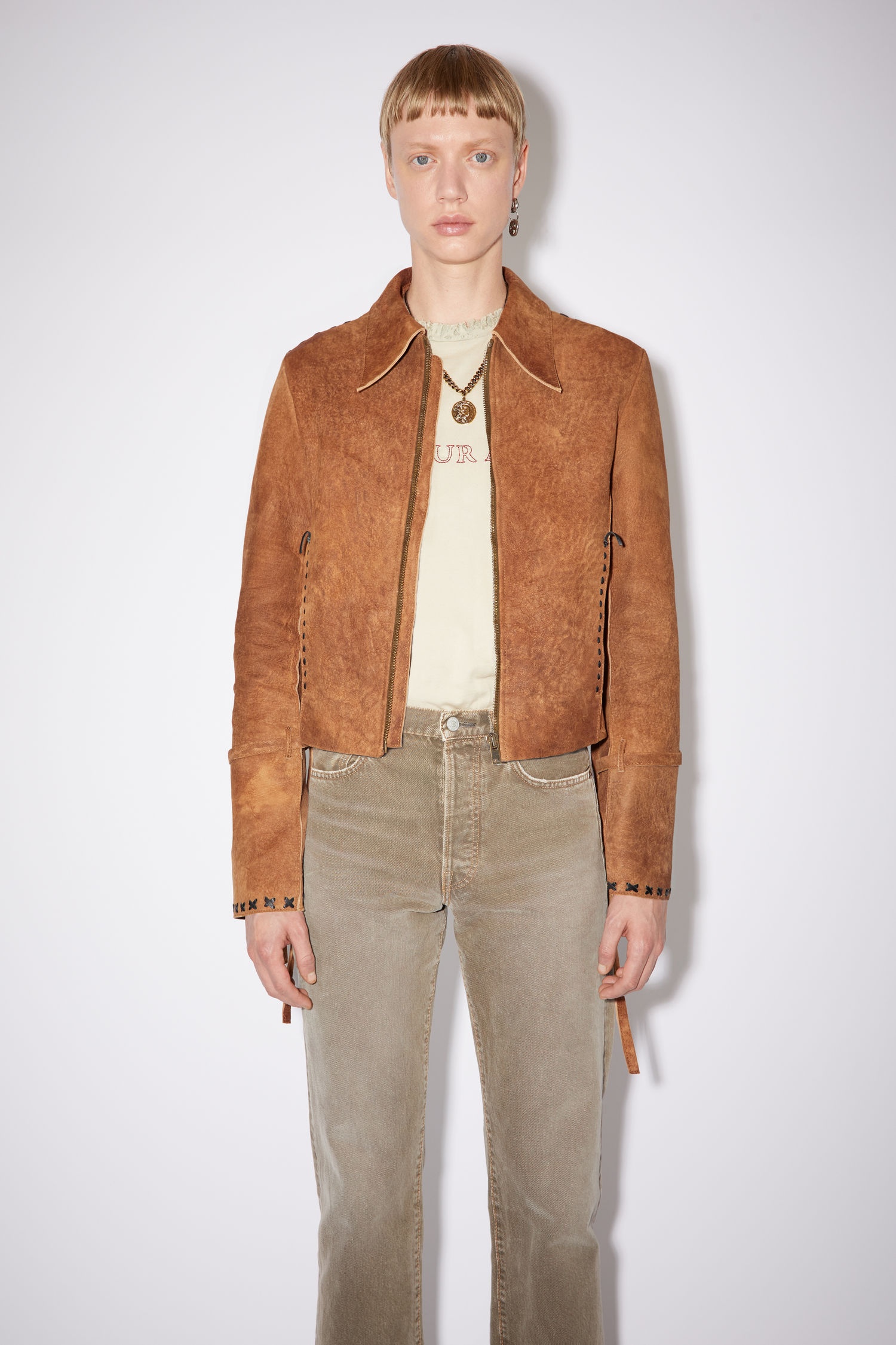 Suede leather jacket - Light beige/brown - 5