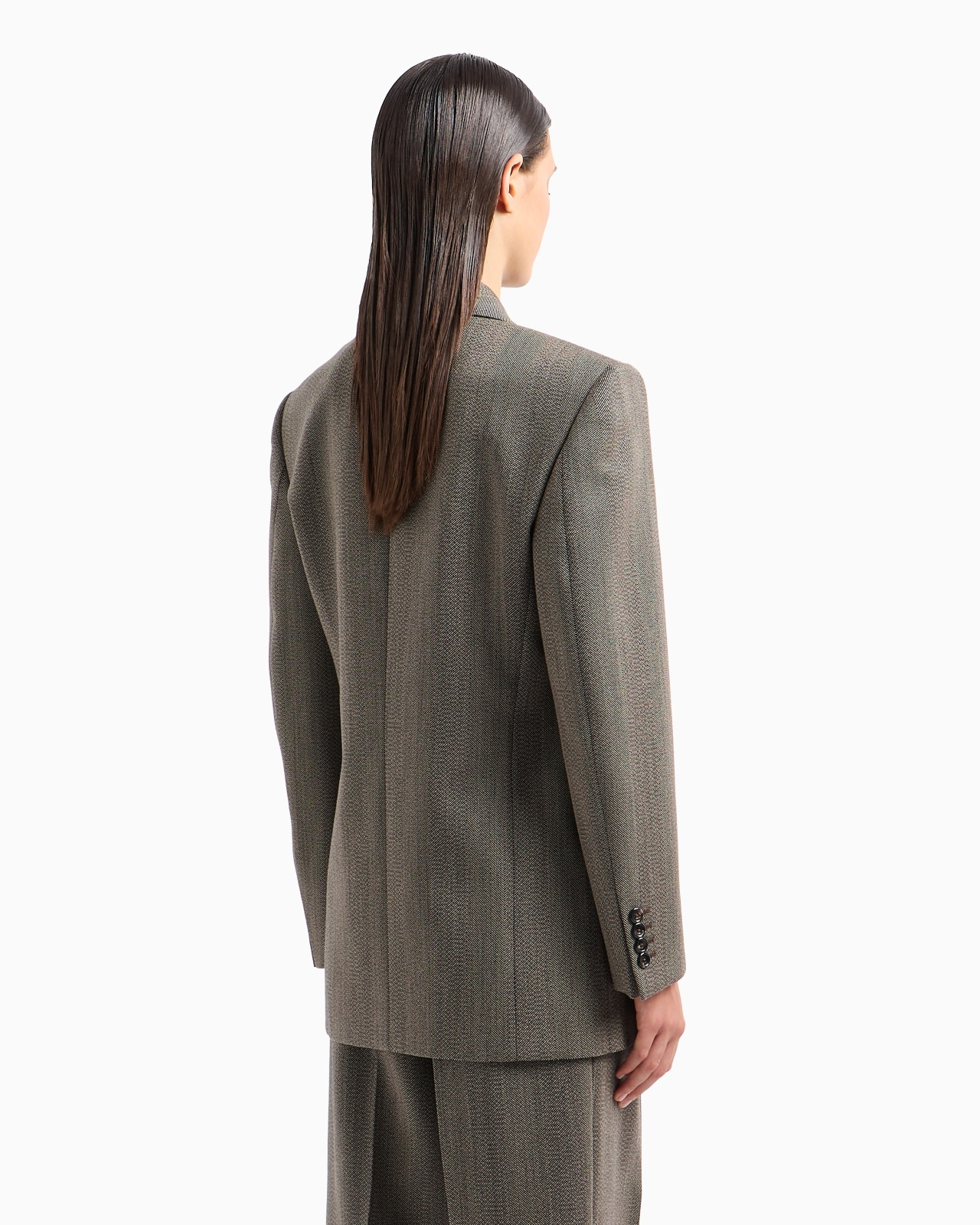 MOULINÉ WOOL-BLEND CHEVRON MOTIF DOUBLE-BREASTED BLAZER WITH SHAWL COLLAR - 3
