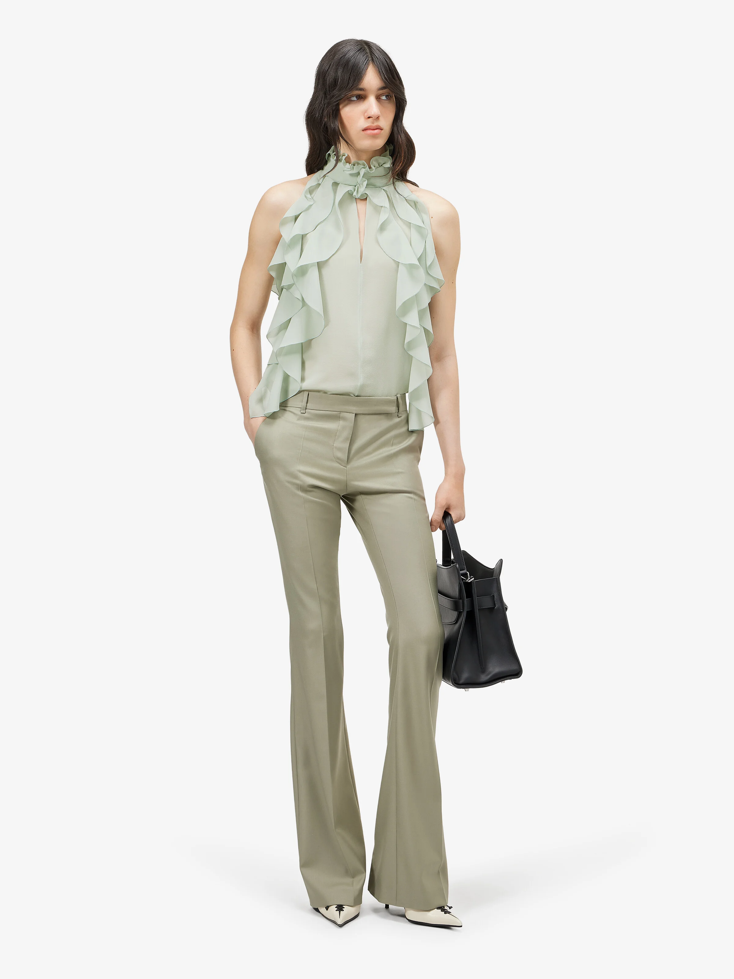 Women's Ruffle Top in Light Green - 1