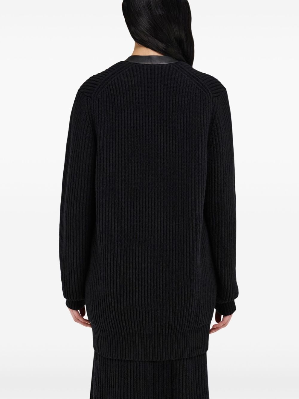 leather-trimmed cardigan - 4