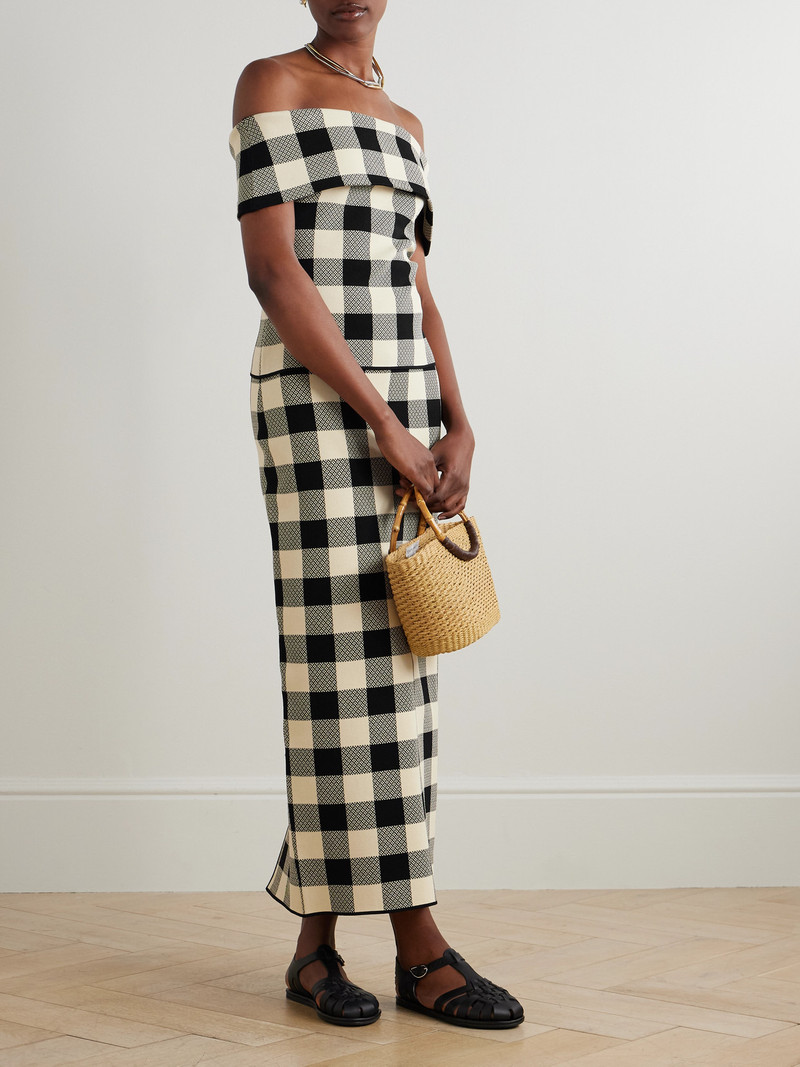 POSSE Pippa Off-the-shoulder Checked Jacquard-knit Top outlook