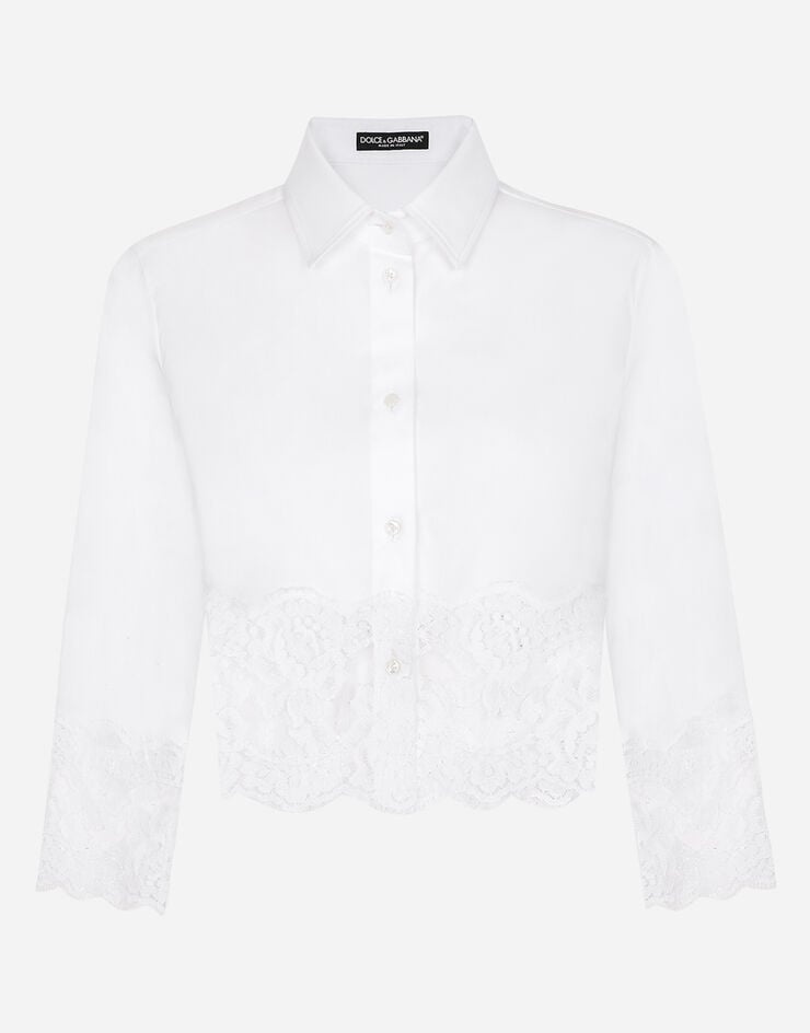 Cropped poplin shirt with lace inserts - 4