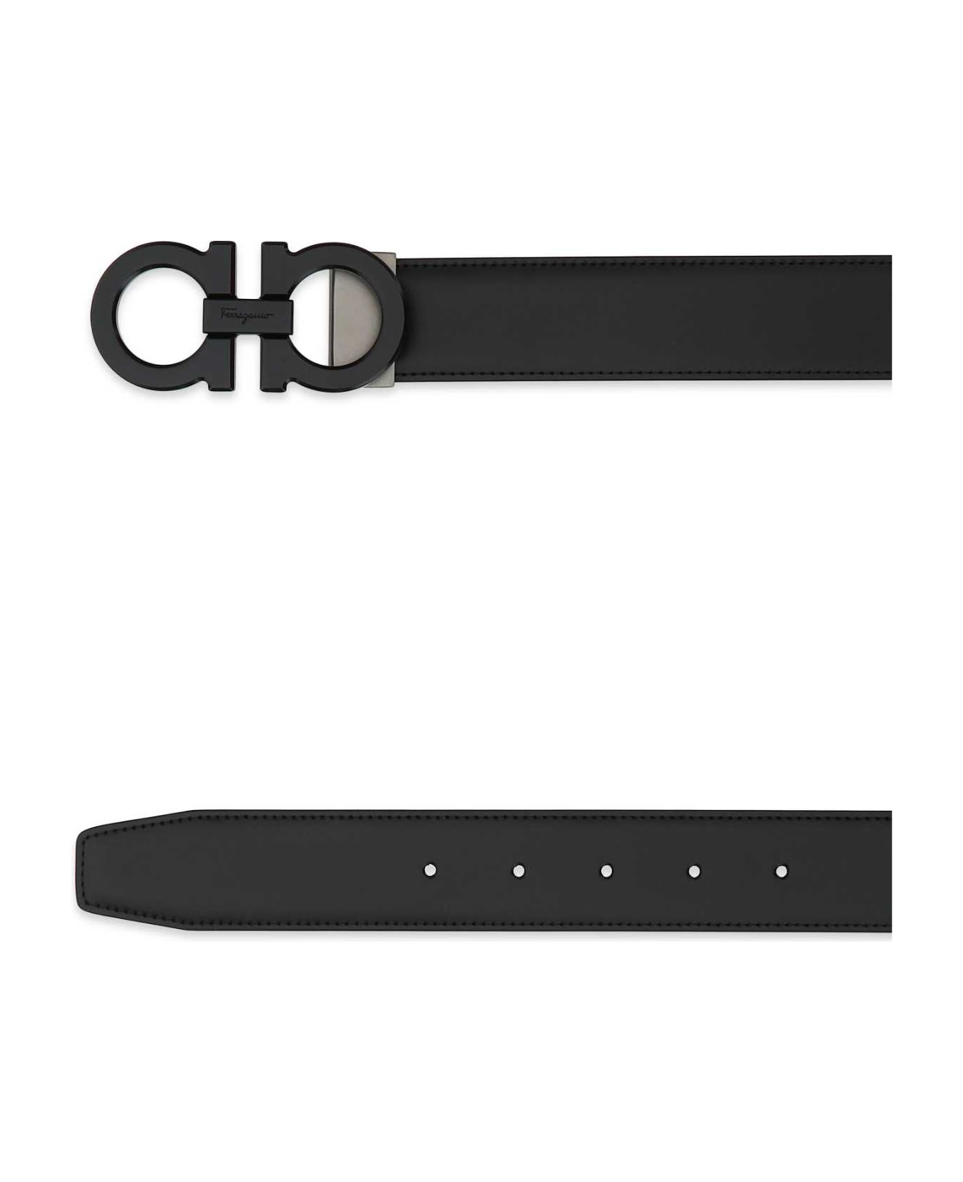 Black Leather Reversibile Belt - 2